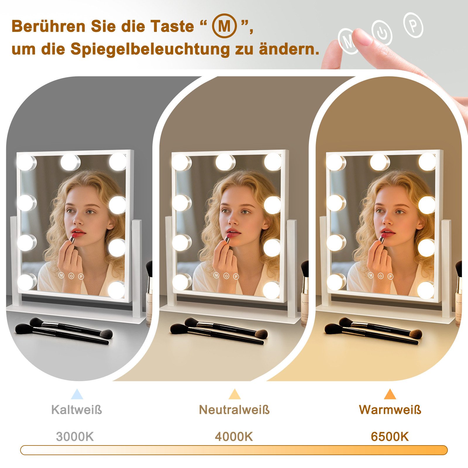 Nettlife Schminkspiegel Kosmetikspiegel Klein Tischspiegel 9 LED, 360° Dreh günstig online kaufen