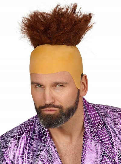 Metamorph Kostüm-Perücke Glatzenkappe mit wirrem Haarbüschel, Karnevalsperücke in Einheitsgröße für Erwachsene