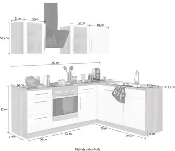 wiho Küchen Winkelküche Cali, mit E-Geräten, Stellbreite 220 x 170 cm