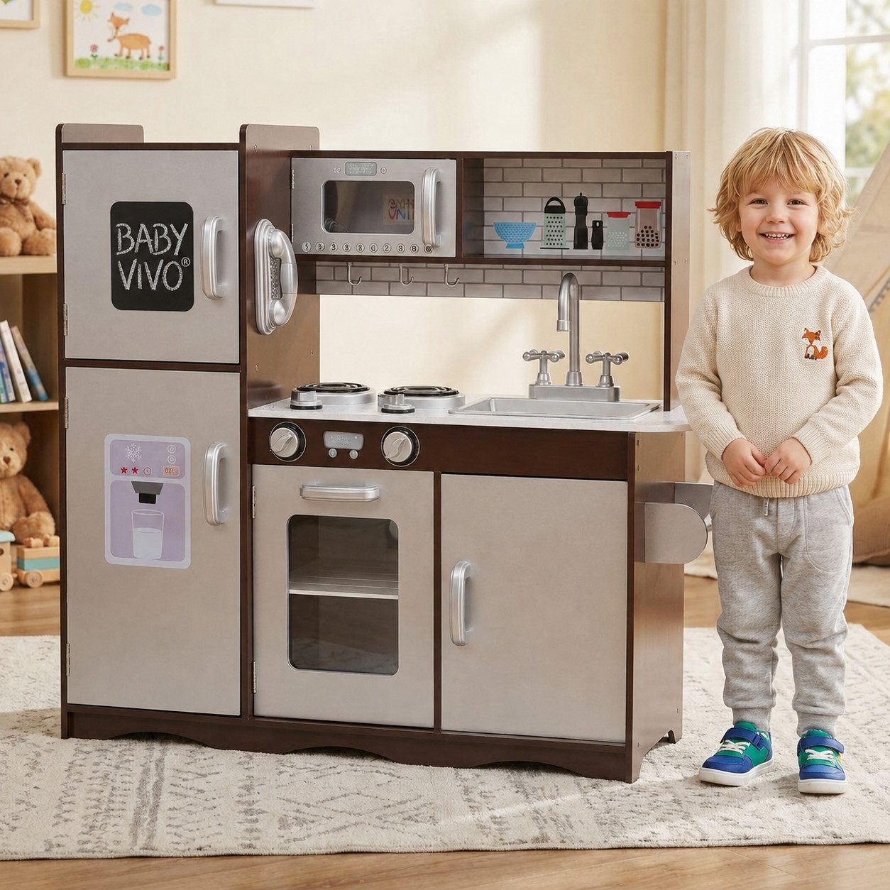 Baby Vivo Spielküche Kinderküche aus Holz - Toni in Braun