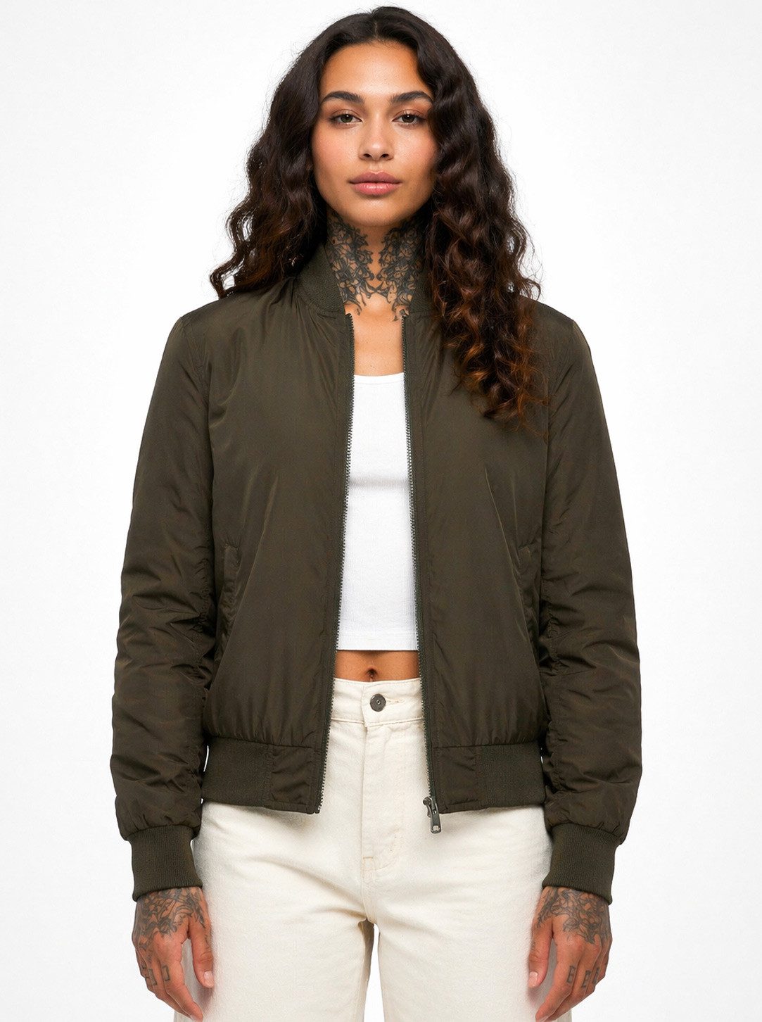 urbandreamz Bomberjacke Damen leichte Bomberjacke Jacke Sommer Frühling Übergangsjacke Seitentaschen, wasserabweisend, waffelartige seitliche Einsätze