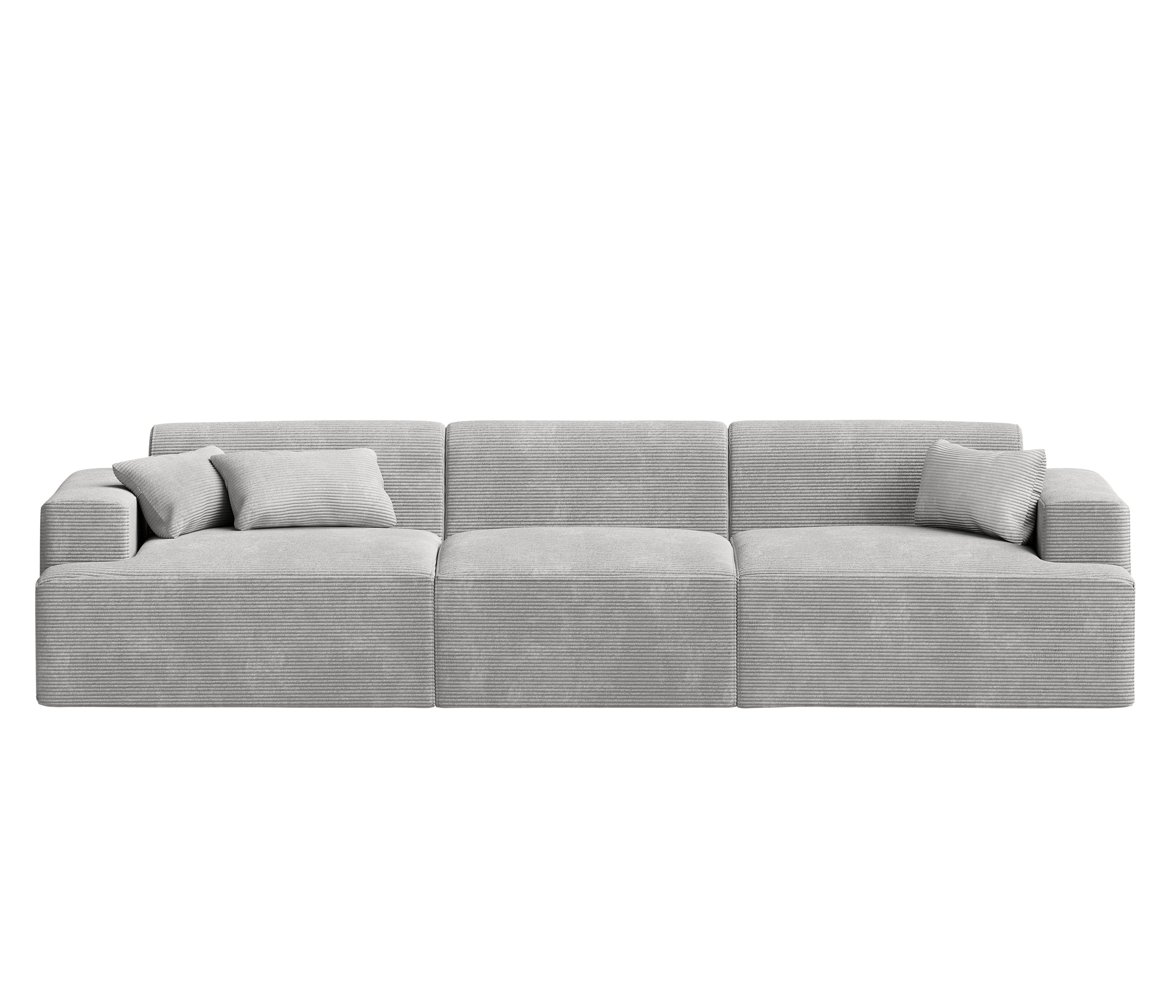 skølm Sofa Freki aus Cord, Vollschaumcouch mit Federkern und Vakuum-Kompression, Grau, Couch 3 Sitzer mit 3 Kissen, kein Aufbau erforderlich