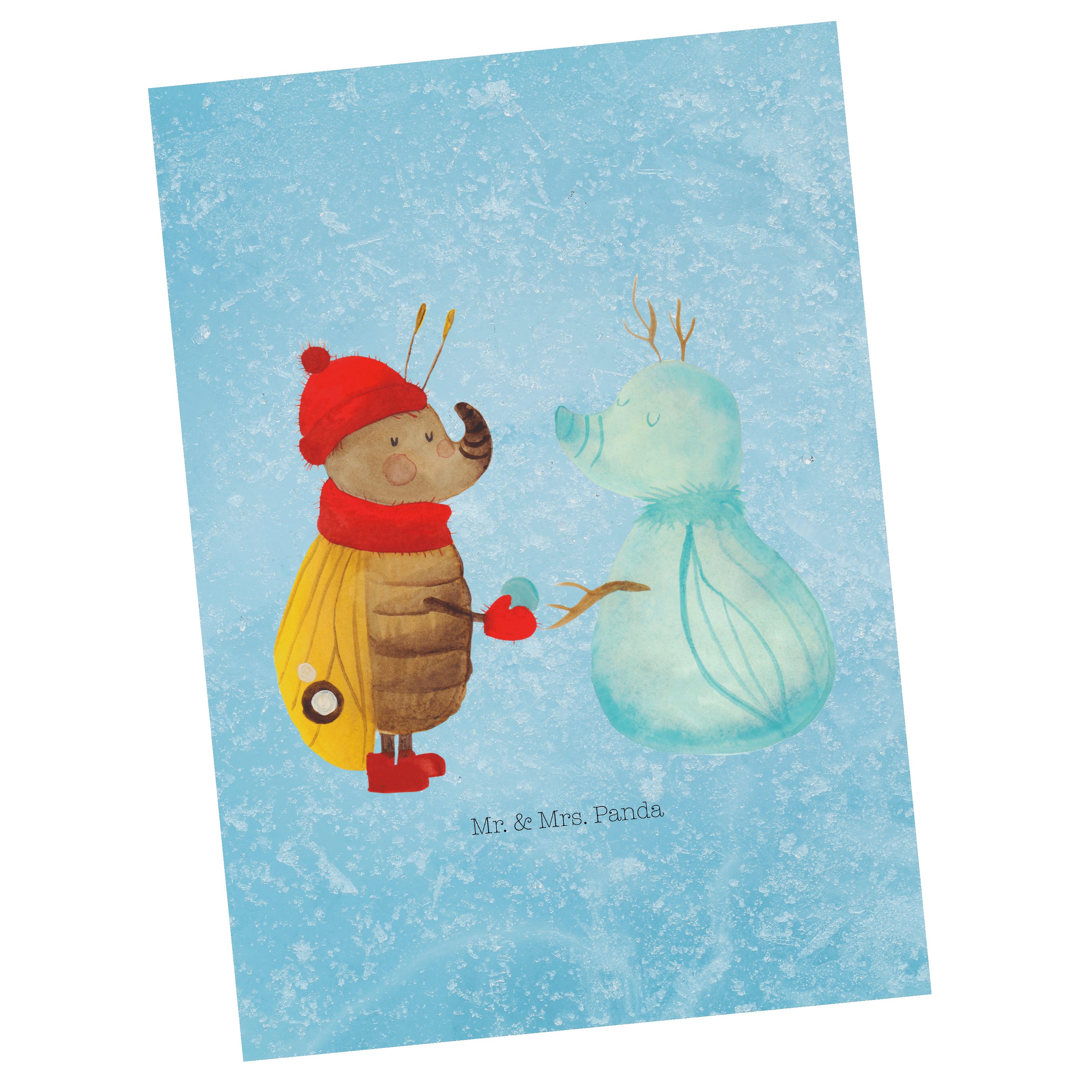 Mr. & Mrs. Panda Postkarte Nachtfalter Schneemann - Eisblau - Geschenk, Einladungskarte, Geburt