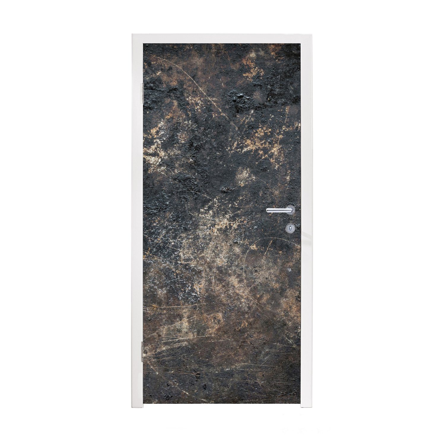 MuchoWow Türtapete Schwarz - Rost - Stahlblech, Matt, bedruckt, (1 St), Fototapete für Tür, Türaufkleber, 75x205 cm