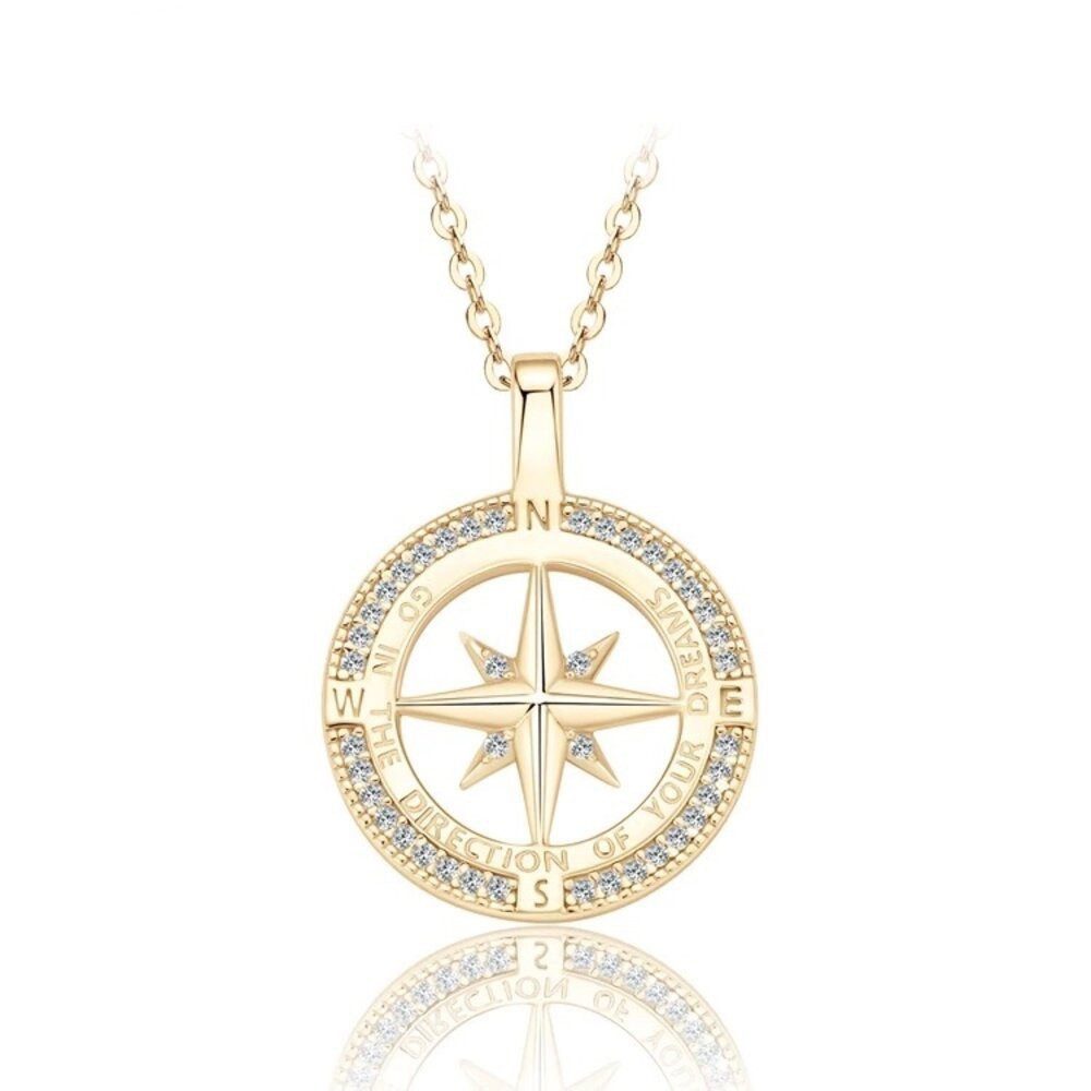 ROUGEMONT Silberkette Moissanit Kompass Halskette 925 sterling Silber -Compass of Love, Echtschmuck mit Echtheitszertifikat – Bild 2 von 5