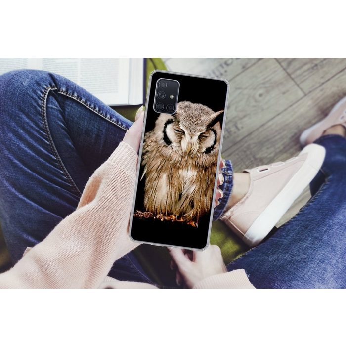 MuchoWow Handyhülle Eule - Vogel - Schwarz Phone Case Handyhülle Samsung Galaxy A71 Silikon Schutzhülle