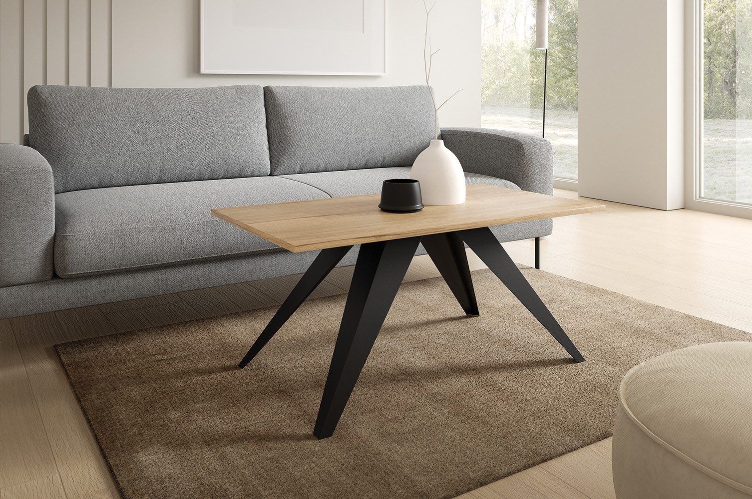 Feldmann-Wohnen Couchtisch Aria (rechteckige Tischplatte, Metallgestell, 1-St., pulverbeschichtetes Gestell, besonders attraktiv, schlicht elegant), 120x60x48cm Schwarz Molet