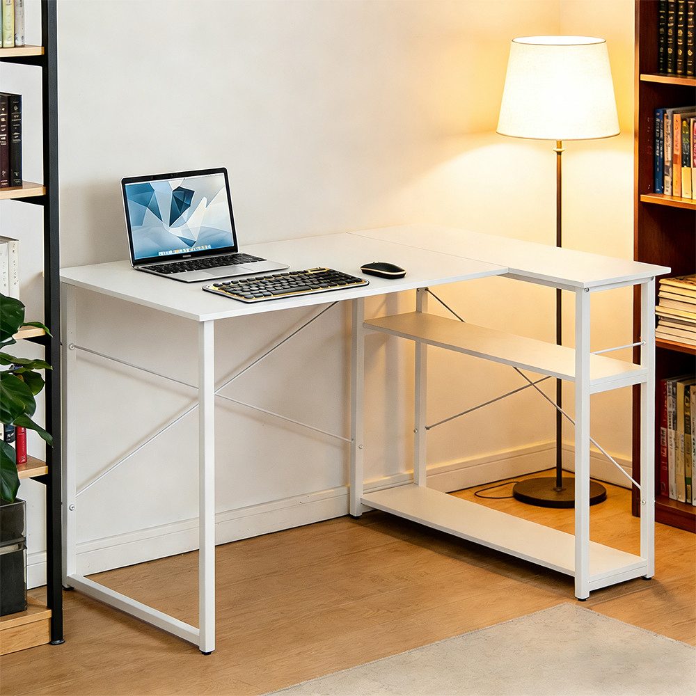 JEOBEST Schreibtisch Eckschreibtisch Computertisch 120 x 70 x 75 cm, (1-St), L-förmiger Gaming Tisch, mit 2-Fach Regal & Stauraum