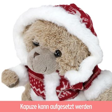 BEMIRO Tierkuscheltier Plüsch Winter Teddybär mit Weihnachtsjacke - ca. 25 cm