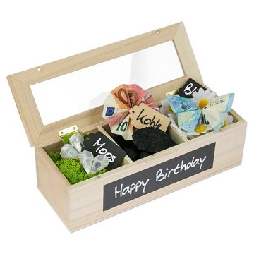 SURPRISA Geschenkbox »Schotter-Schatulle Geldgeschenk«, aus Paulownienholz, 3 Fächer - individuelles Geschenk zur Hochzeit, Geburtstag usw.