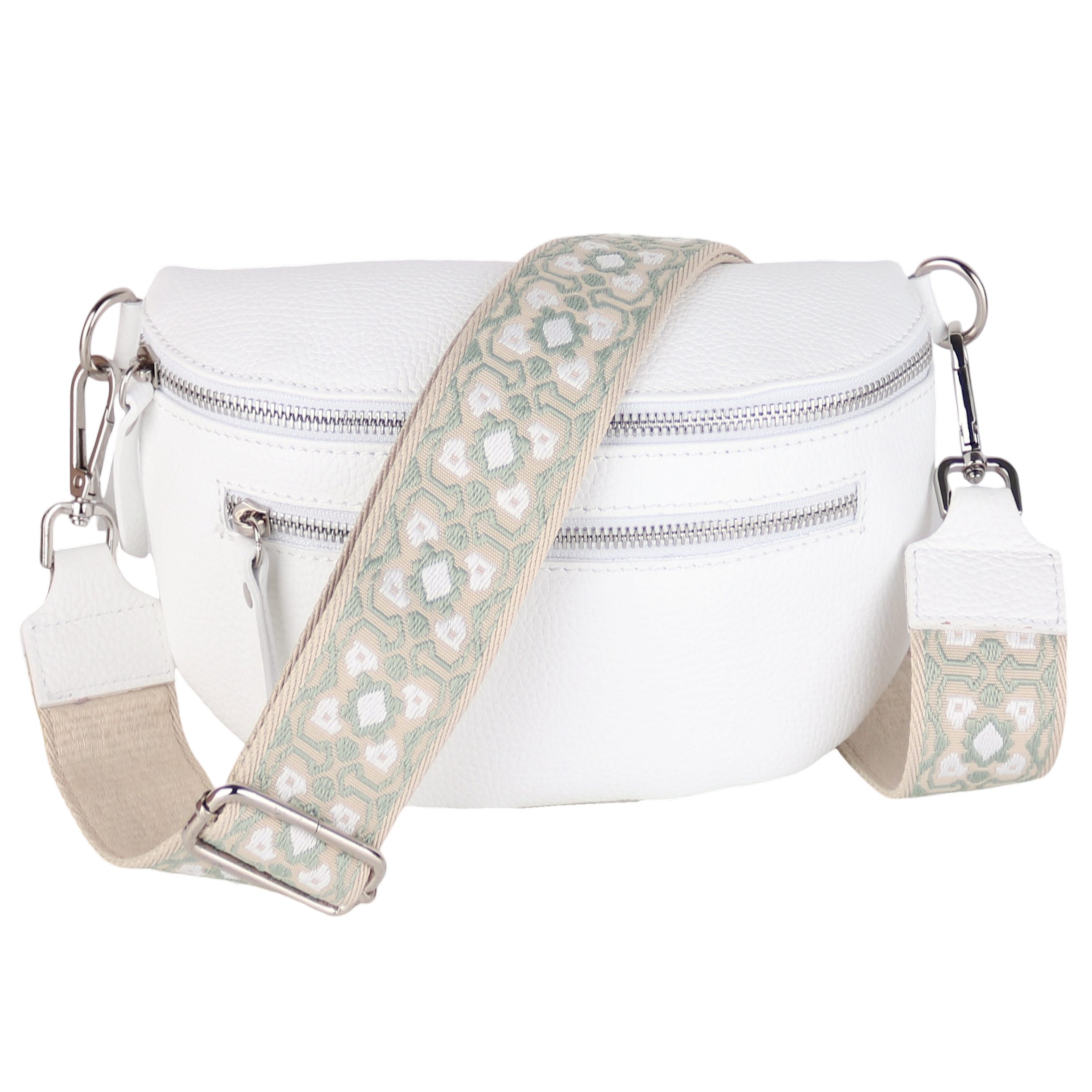 MIRROSI Bauchtasche Damen, Echtleder, Leder, Made in Italy, Umhängetasche, Brusttasche, (Schultertasche für jeden Anlass (1 Tasche & 2 Gurt), Mit zwei Reißverschlüssen, (ca.27x14x8cm), Crossbody Bag, gemusterten& verstellbaren Schulterriemen