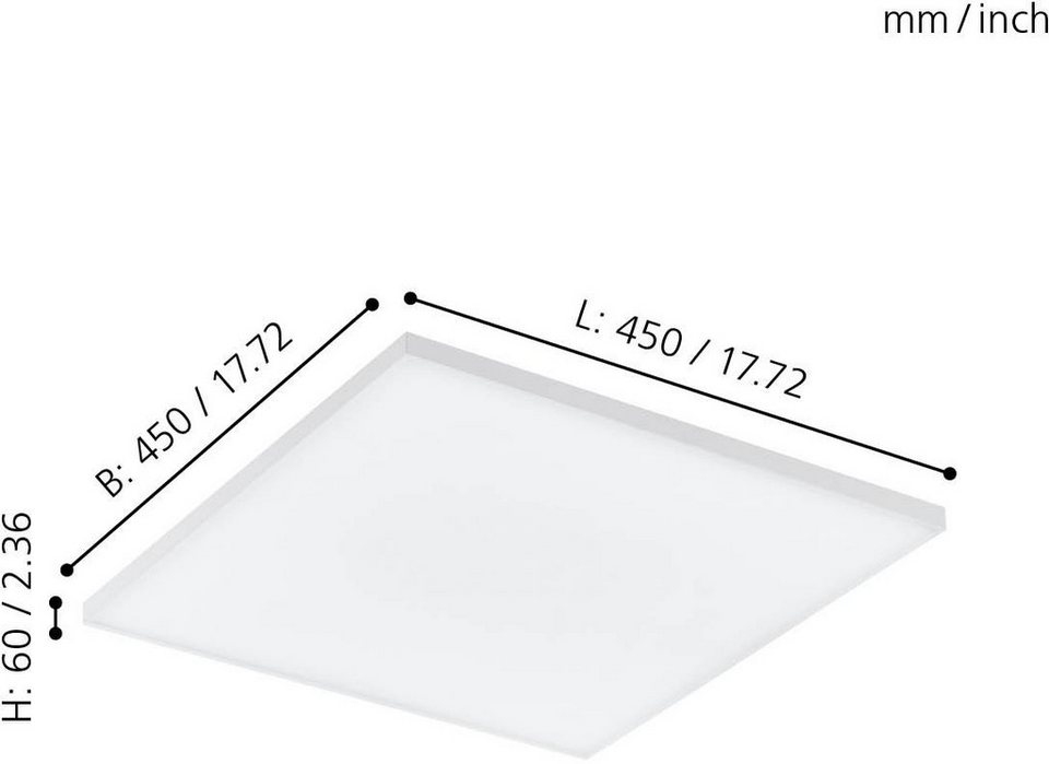 EGLO LED Panel TURCONA, LED fest integriert, Warmweiß, rahmenlos, flaches  Design, Abmessungen: Länge: 90 cm, Breite: 6 cm