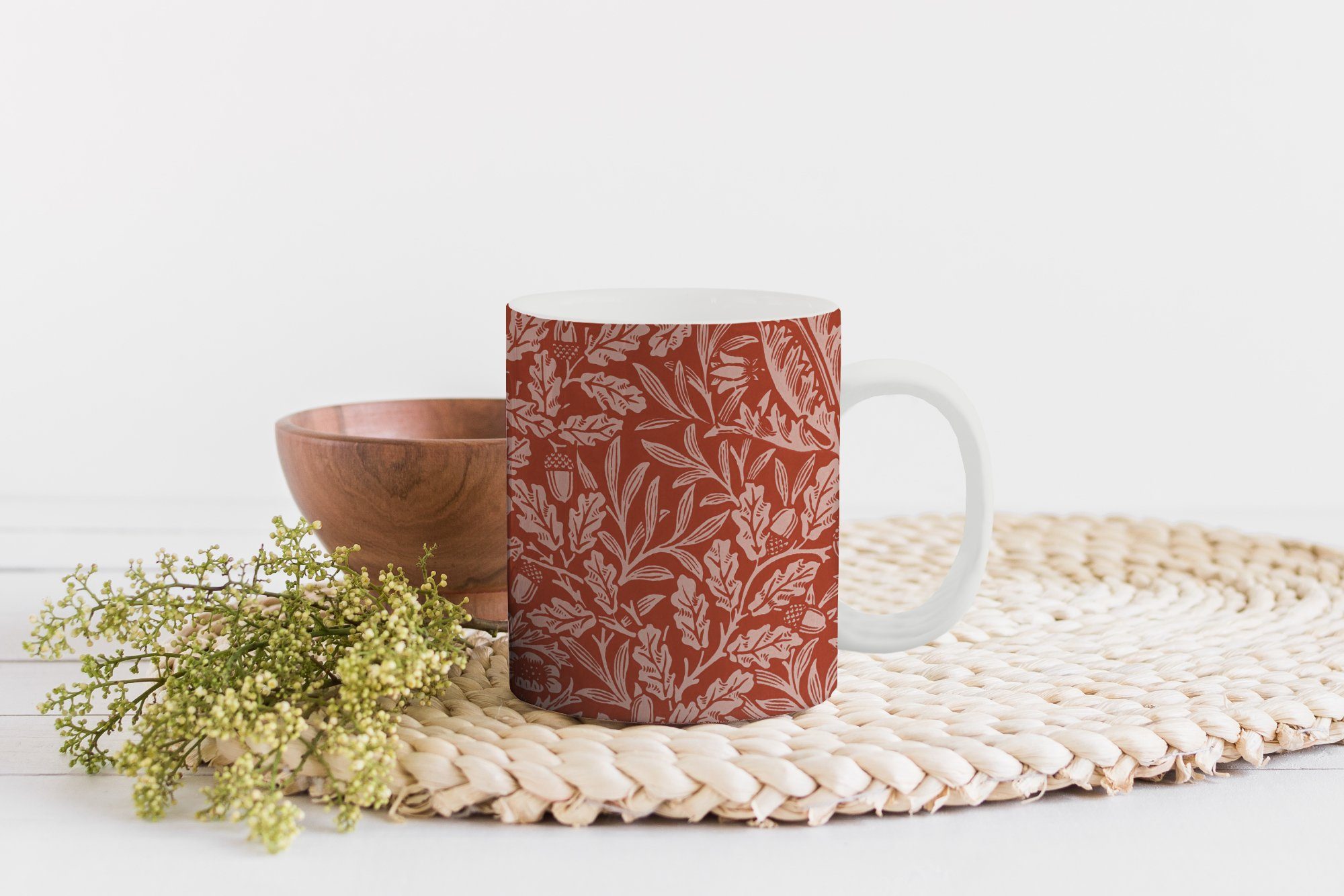 MuchoWow Tasse Blätter - - Keramik, Kaffeetassen, Becher, Braun, Morris Geschenk Pflanzen Teetasse, Teetasse, 