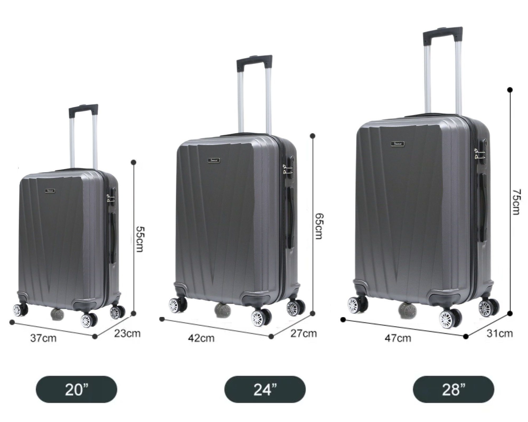 3 Hartschale Koffer ABS-06 Set Kofferset tlg Grau Handgepäck Cheffinger Trolley