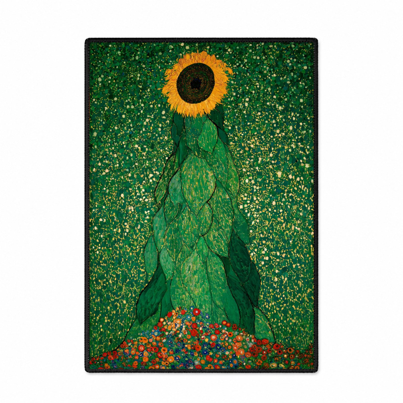 Jumpeak Teppich Klimt Sonnenblume Ornament‑Gemälde Kunstteppich aus Kunst‑Kaschmi, Rechteckig, Höhe: 5 mm, Thermodruck, rutschfest, pflegeleicht für Wohn‑ & Schlafzimmer