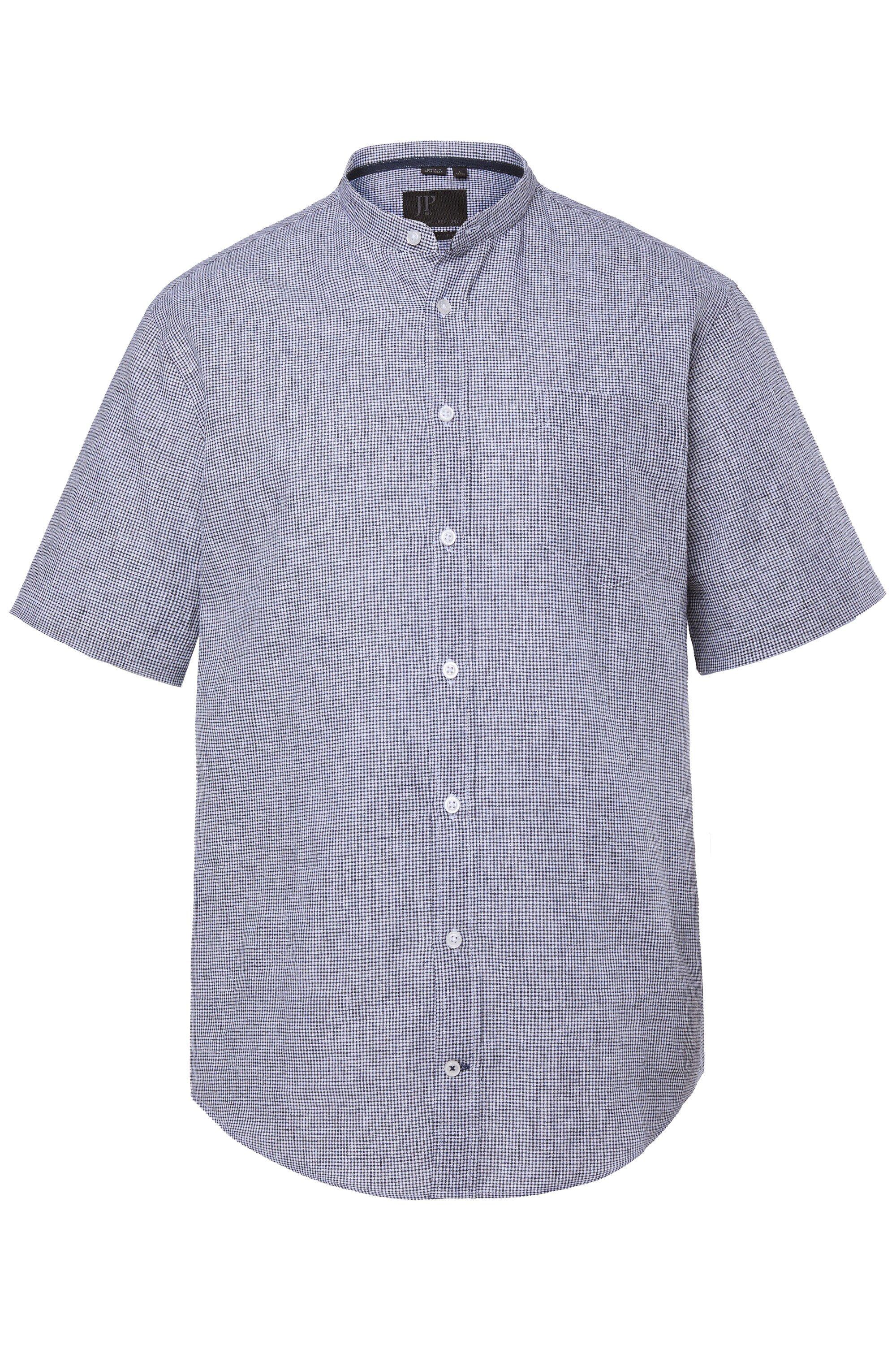 JP1880 Kurzarmhemd Leinenmix-Karohemd Halbarm Stehkragen Modern Fit