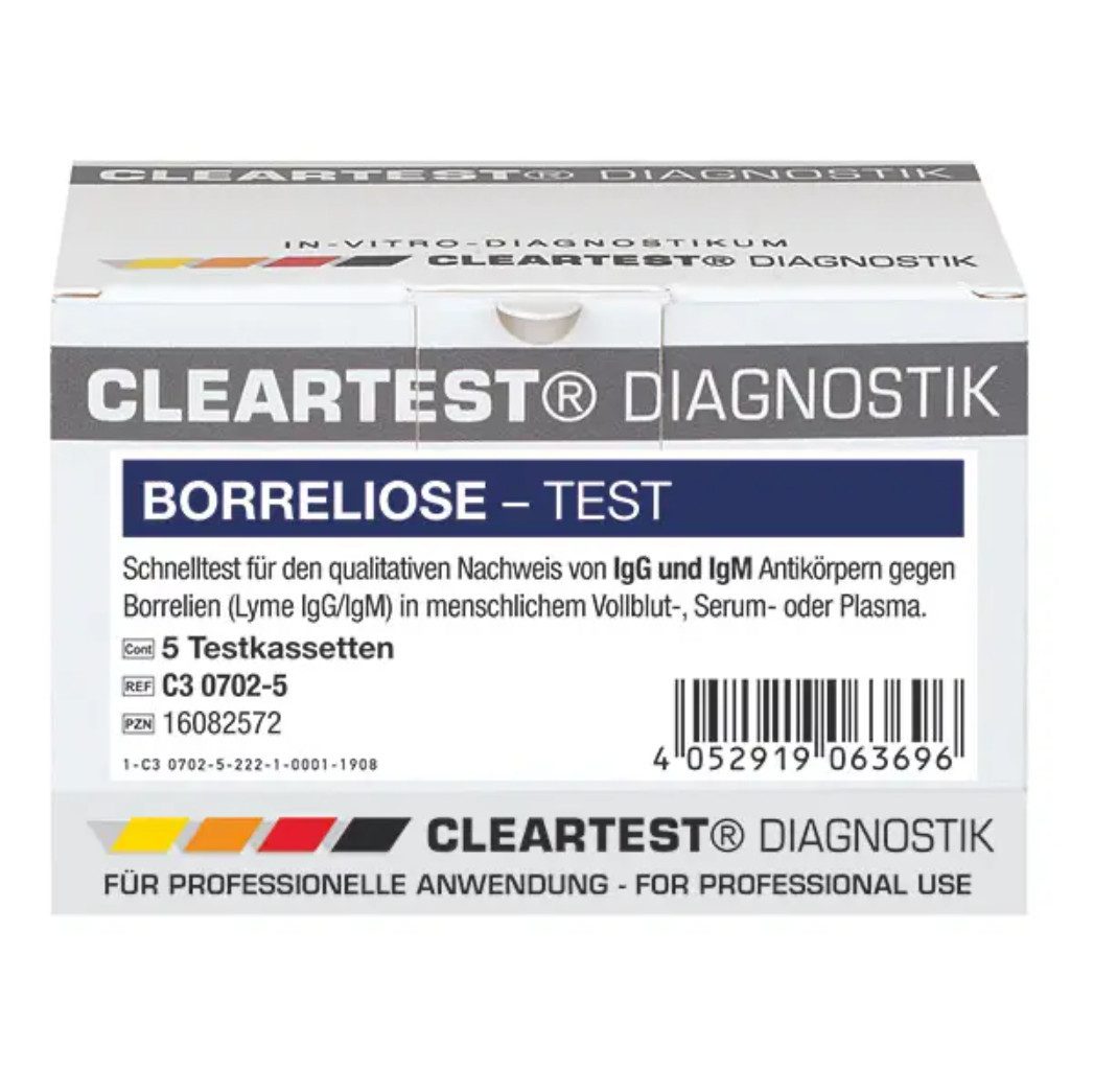 DocMed Bodentest Cleartest Borreliose, Ergebnisse innerhalb von 10 Minuten, 5-tlg., Professioneller Diagnostik-Schnelltest, Schnelle und sichere Diagnostik