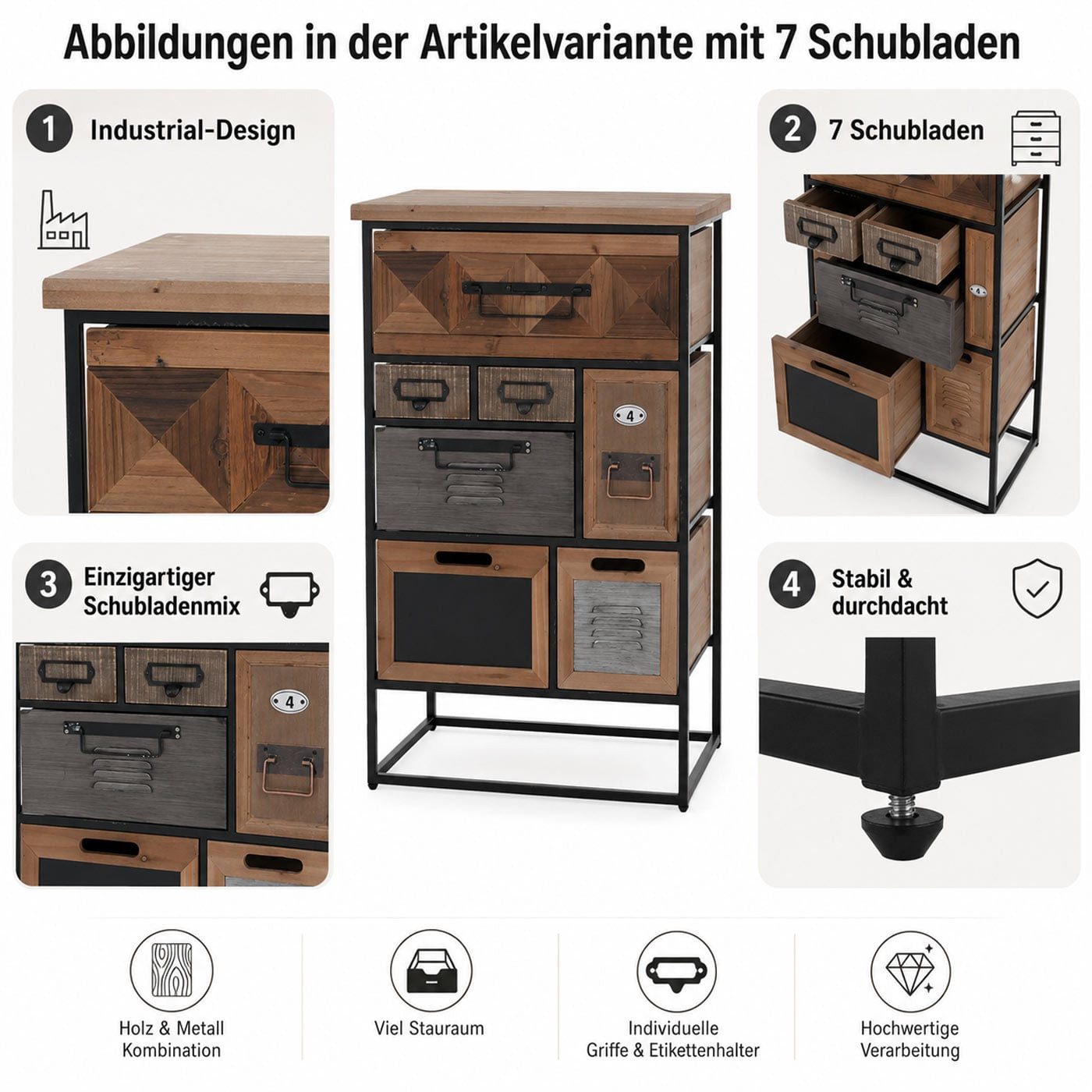 MCW Kommode MCW-Q78 (1 St), Authentischer Loft- und Fabrikstil