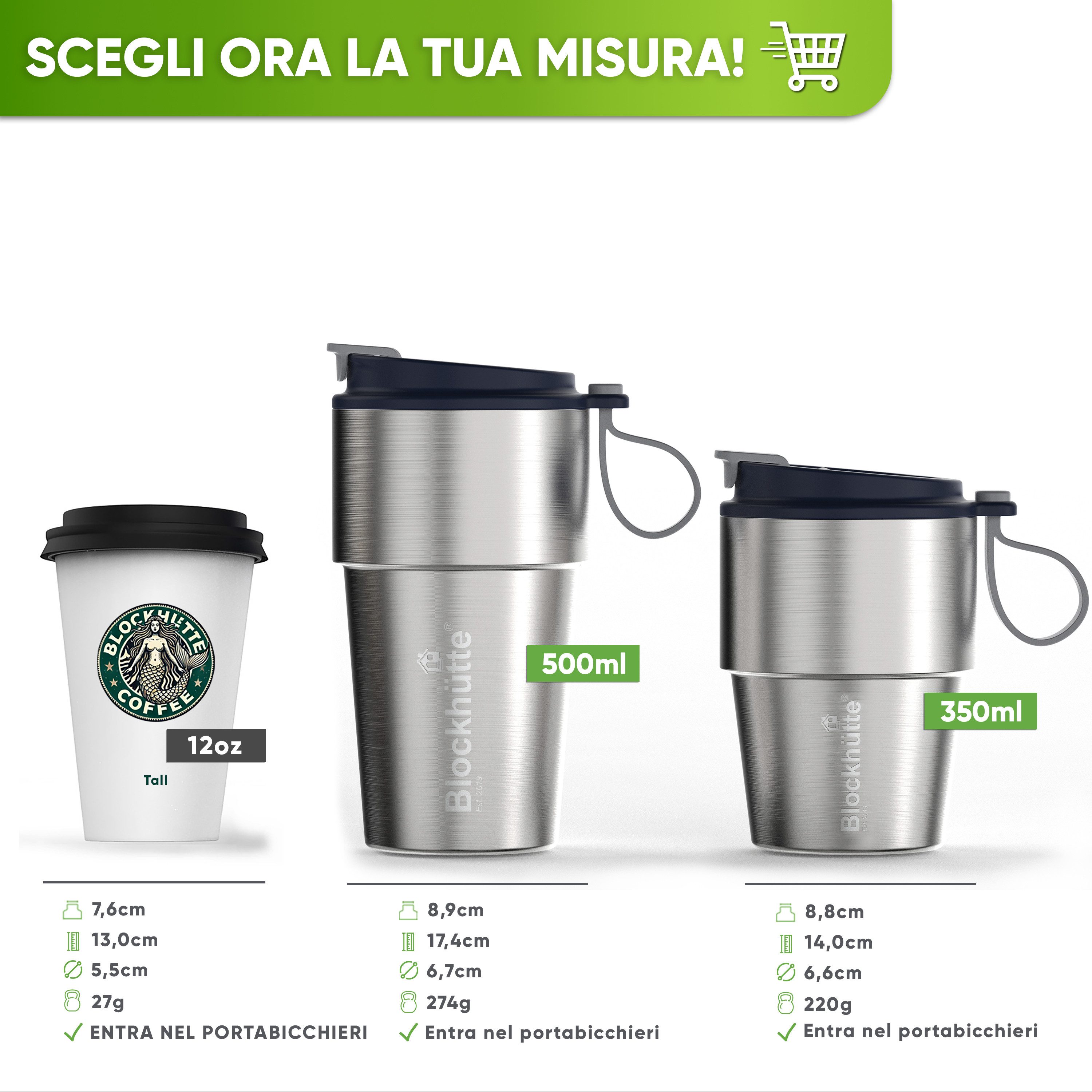 Blockhütte Thermobecher Kaffee to go - Kaffeebecher to go - Coffee to go Becher, Edelstahl, Auslaufsicher, 8 Stunden heiß, 10 Stunden kalt – Bild 3 von 5