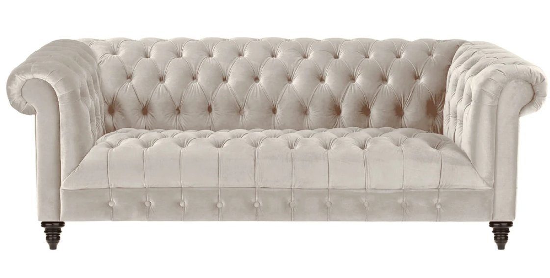 JVmoebel Chesterfield-Sofa, Chesterfield Beige Samt Couch Luxus Polster Möbel Sofa