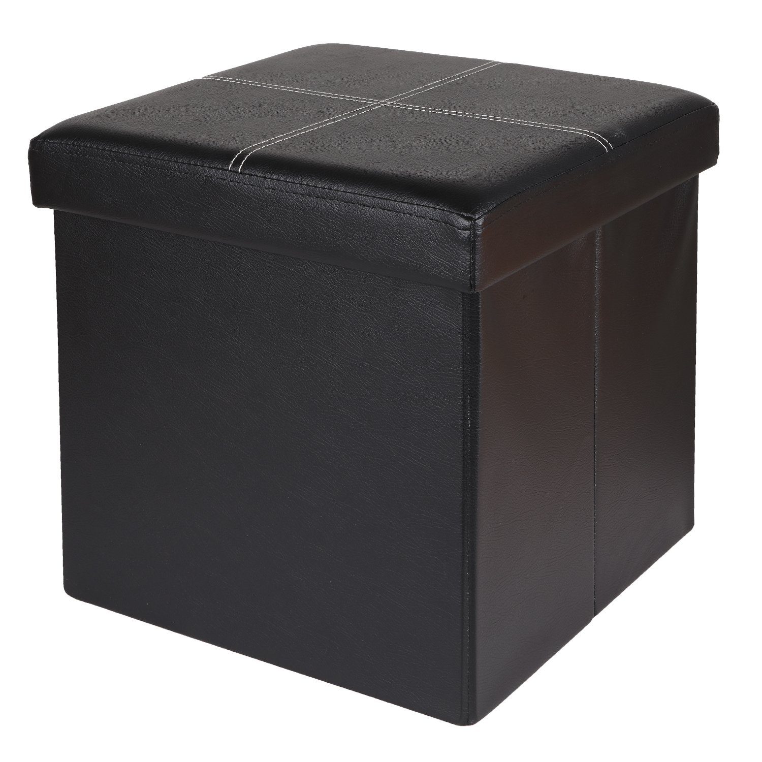 Home4Living Sitztruhe Sitzbox Sitzwürfel Leder schwarz mit Ziernaht 38x38cm, faltbar
