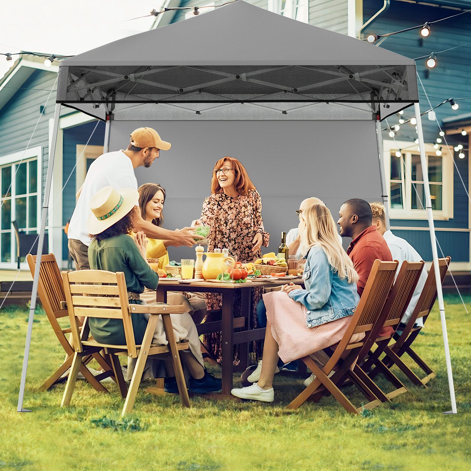 Thumbnail - COSTWAY Faltpavillon, mit 1 Seitenteilen, 182x182 cm Pop-up Pavillon mit 1 Seitenwand, faltbar