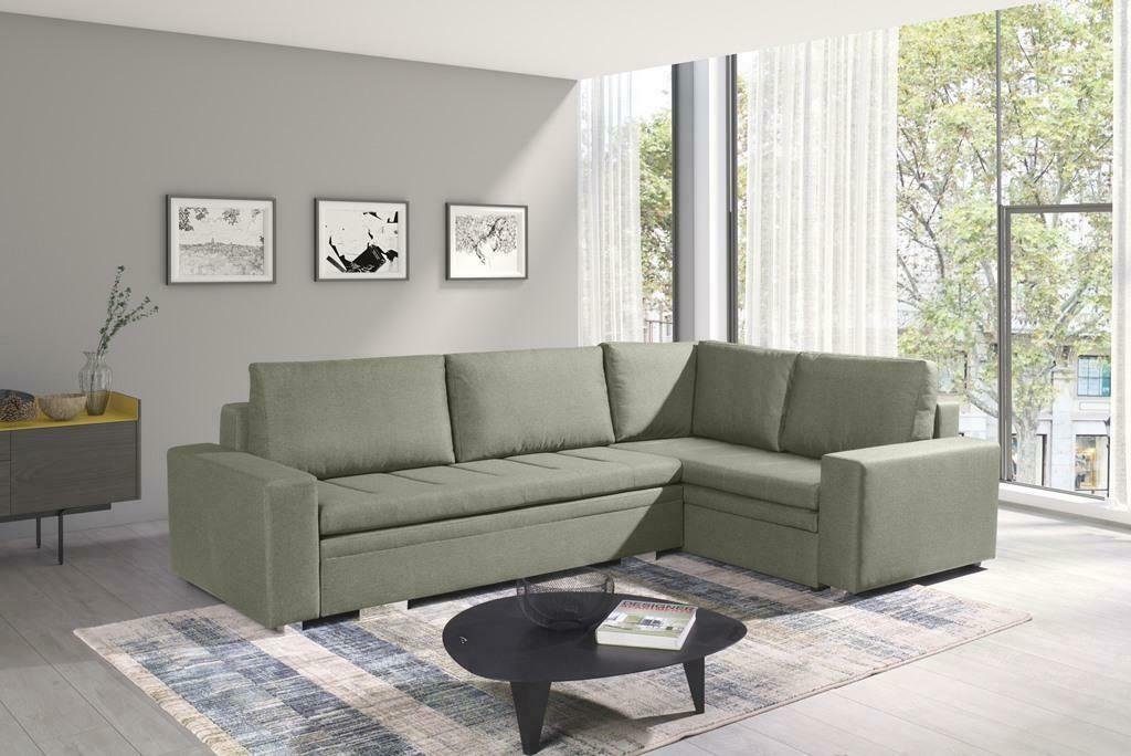 Stoff Ecksofa, Couch Textil Grün Schlafsofa Moderne Wohnzimmer Ecksofa JVmoebel