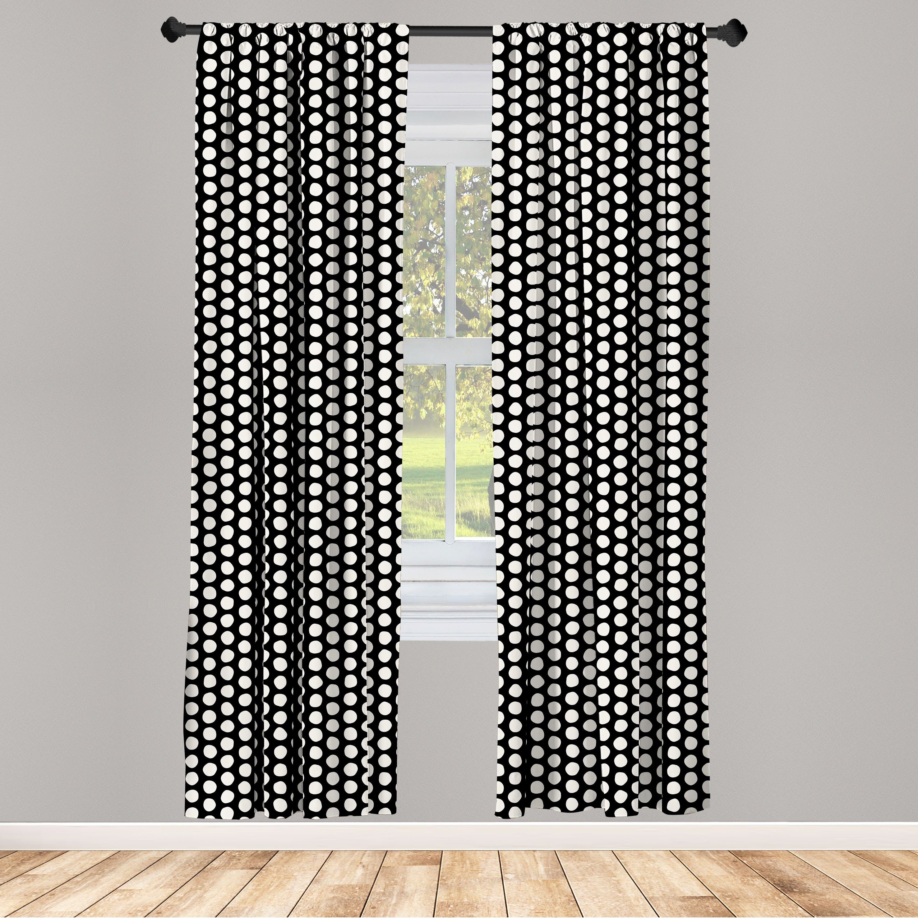 Gardine Vorhang für Wohnzimmer Schlafzimmer Dekor, Abakuhaus, Microfaser, Grau und Elfenbein Jumble Punktformen