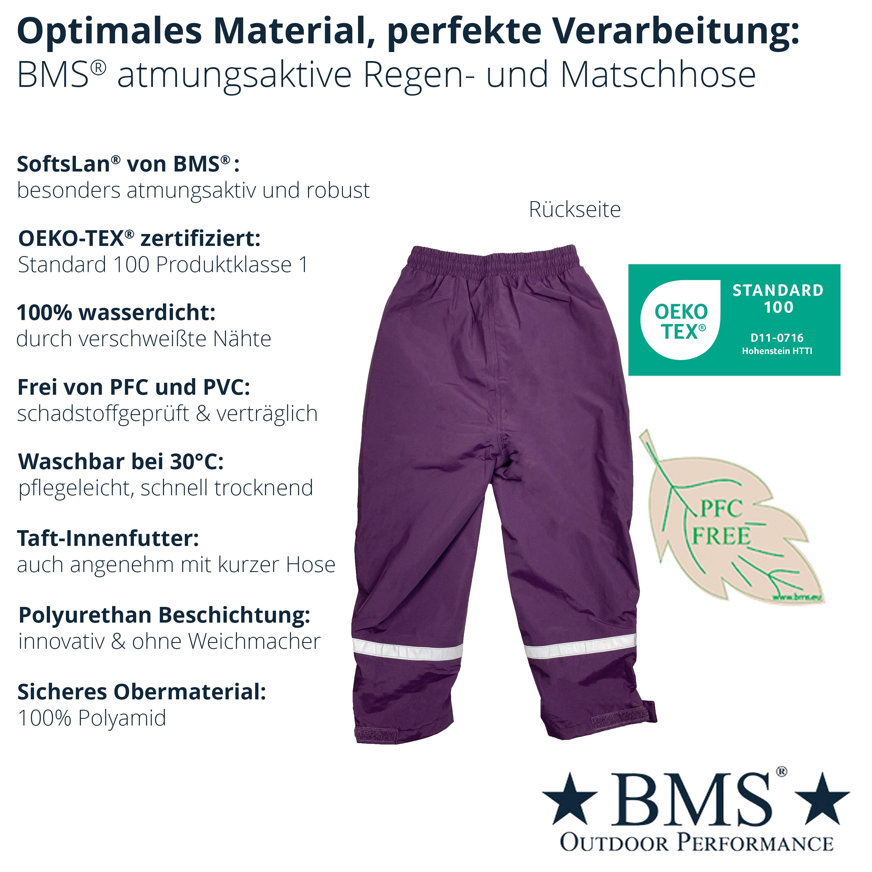 BMS Regen- und Matschhose atmungsaktive Regenbundhose für Kinder - 100% wasserdicht elastikbund mit Tunnelzug