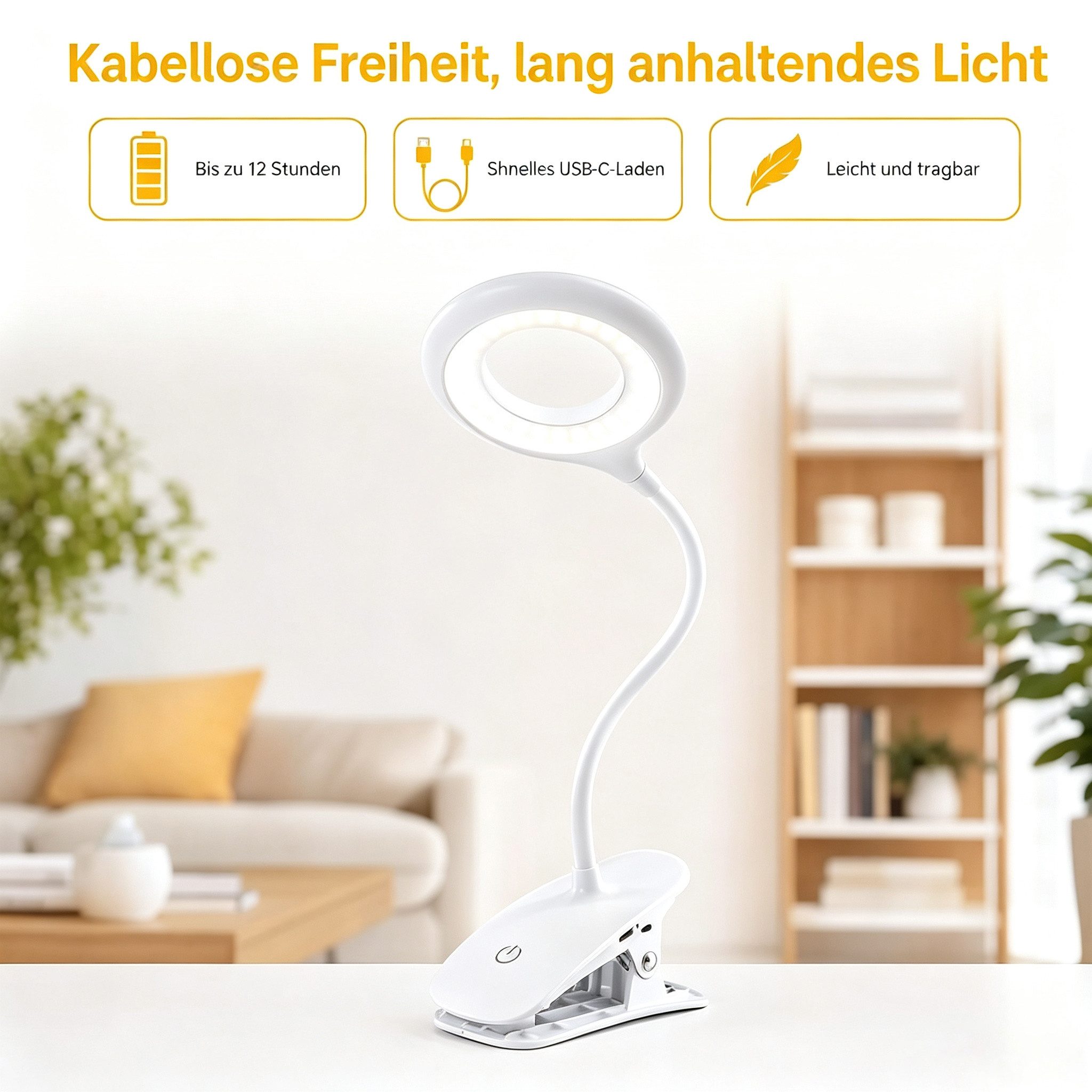 ibettertec LED Leselampe Leselampe Bett Klemmlampe Augenschutz Buchlampe 360° Flexibel, LED fest integriert, Neutralweiß, Kaltweiß, Warmweiß