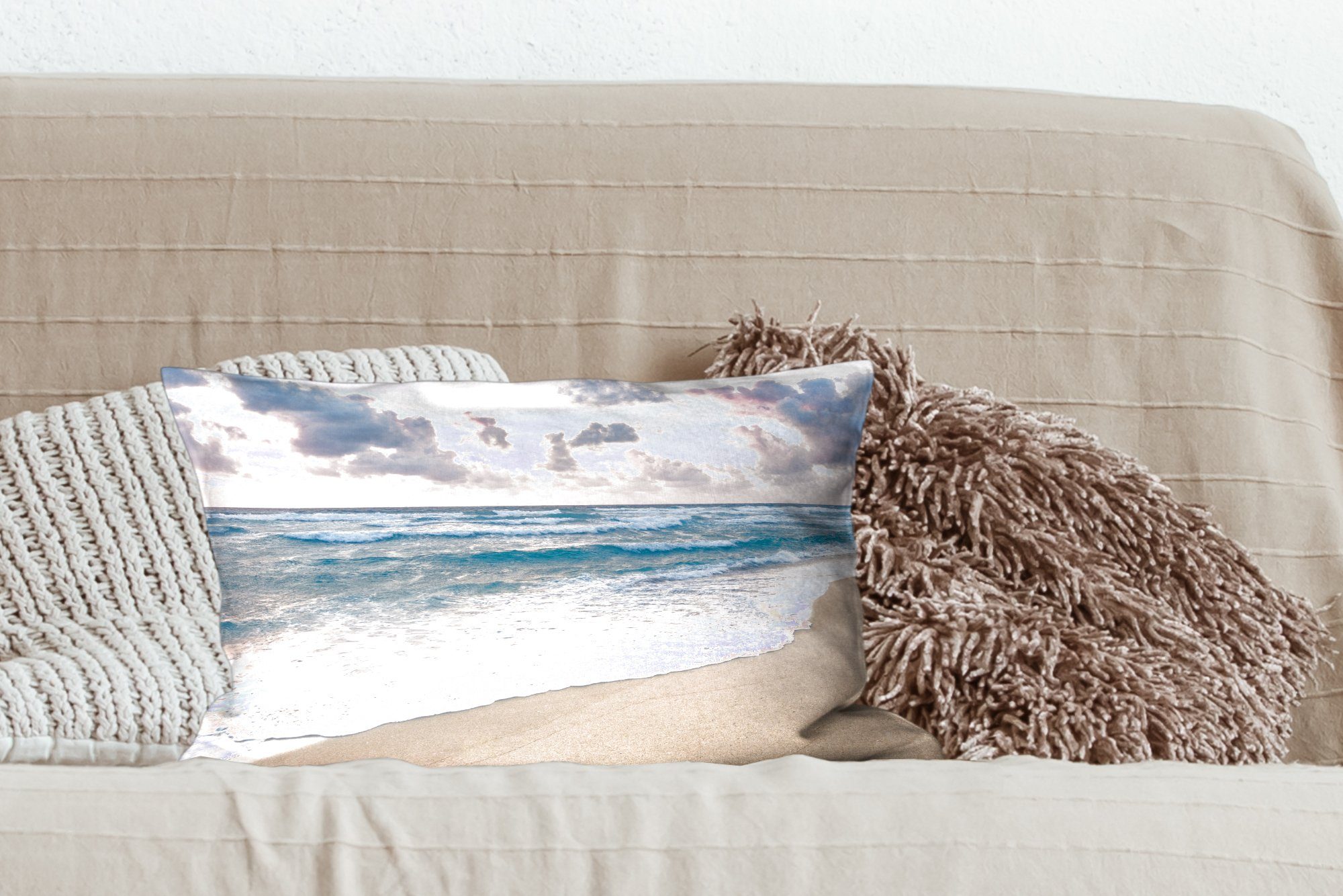 Strand mit - Füllung, - Dekoration, MuchoWow Zierkissen, Schlafzimmer Dekokissen Wohzimmer Wolken Dekokissen Pastell,