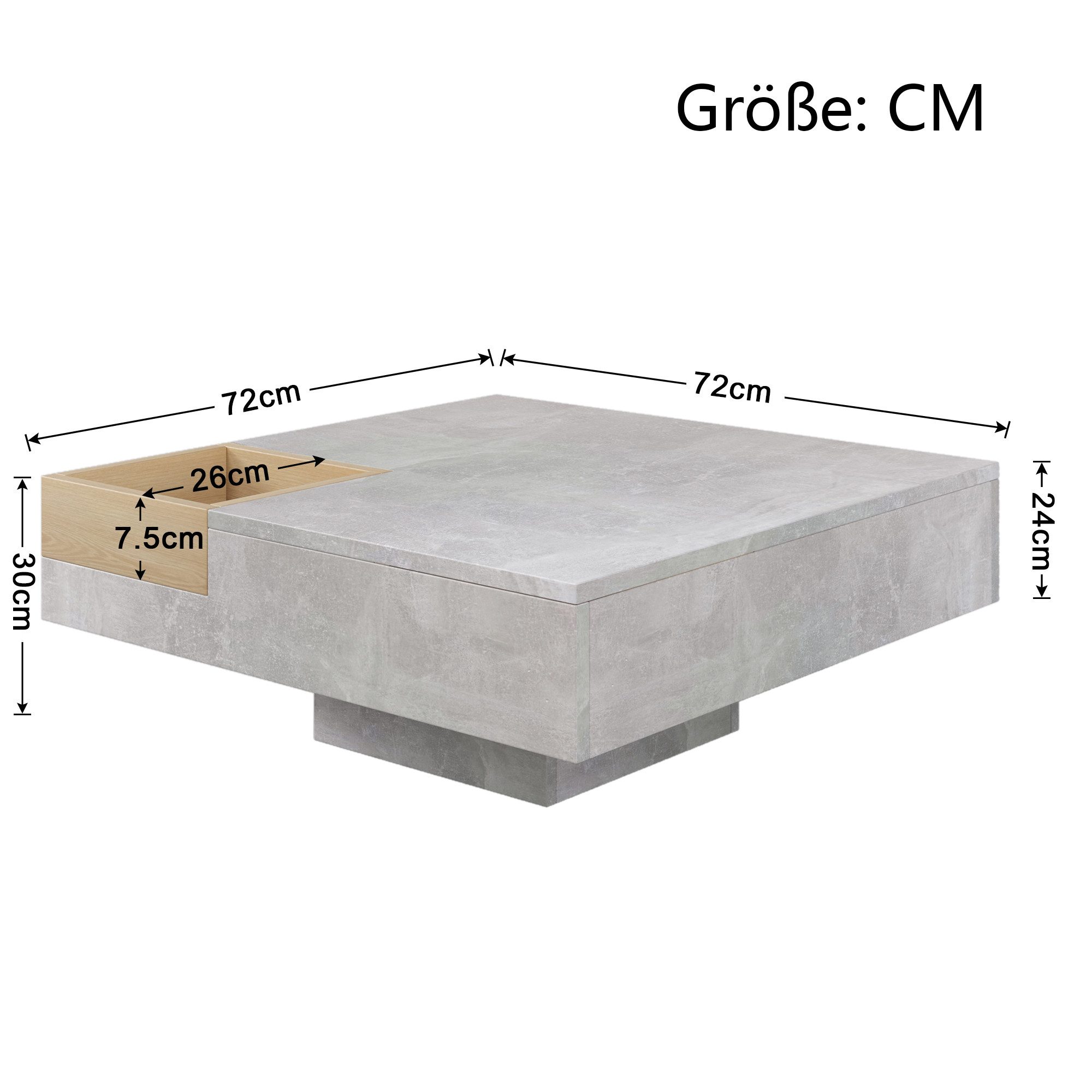 KLAM HOME Couchtisch Moderner Kompakter Sofa-Beistelltisch Kaffetisch Wohnzimmertisch (Mit abnehmbarer Aufbewahrungsbox), 72*72*30 cm