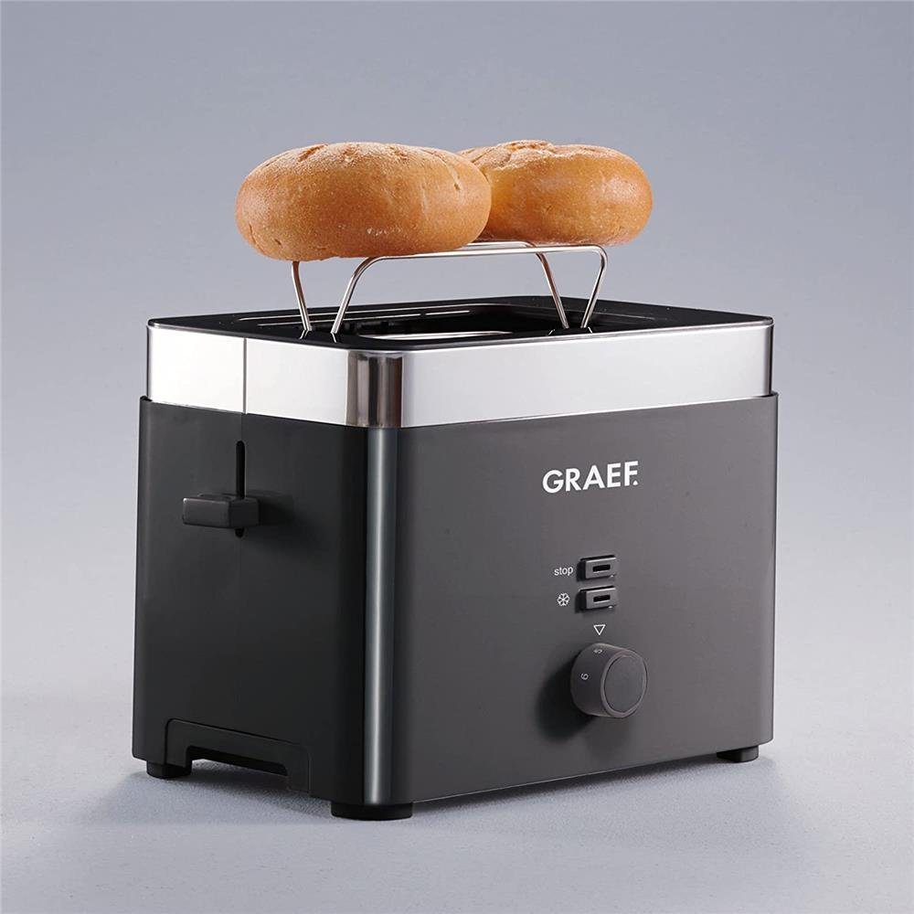 Graef Toaster TO 62, 2 Scheiben Toaster, schwarz, Brötchenaufsatz, wärmeisoliertes Gehäuse