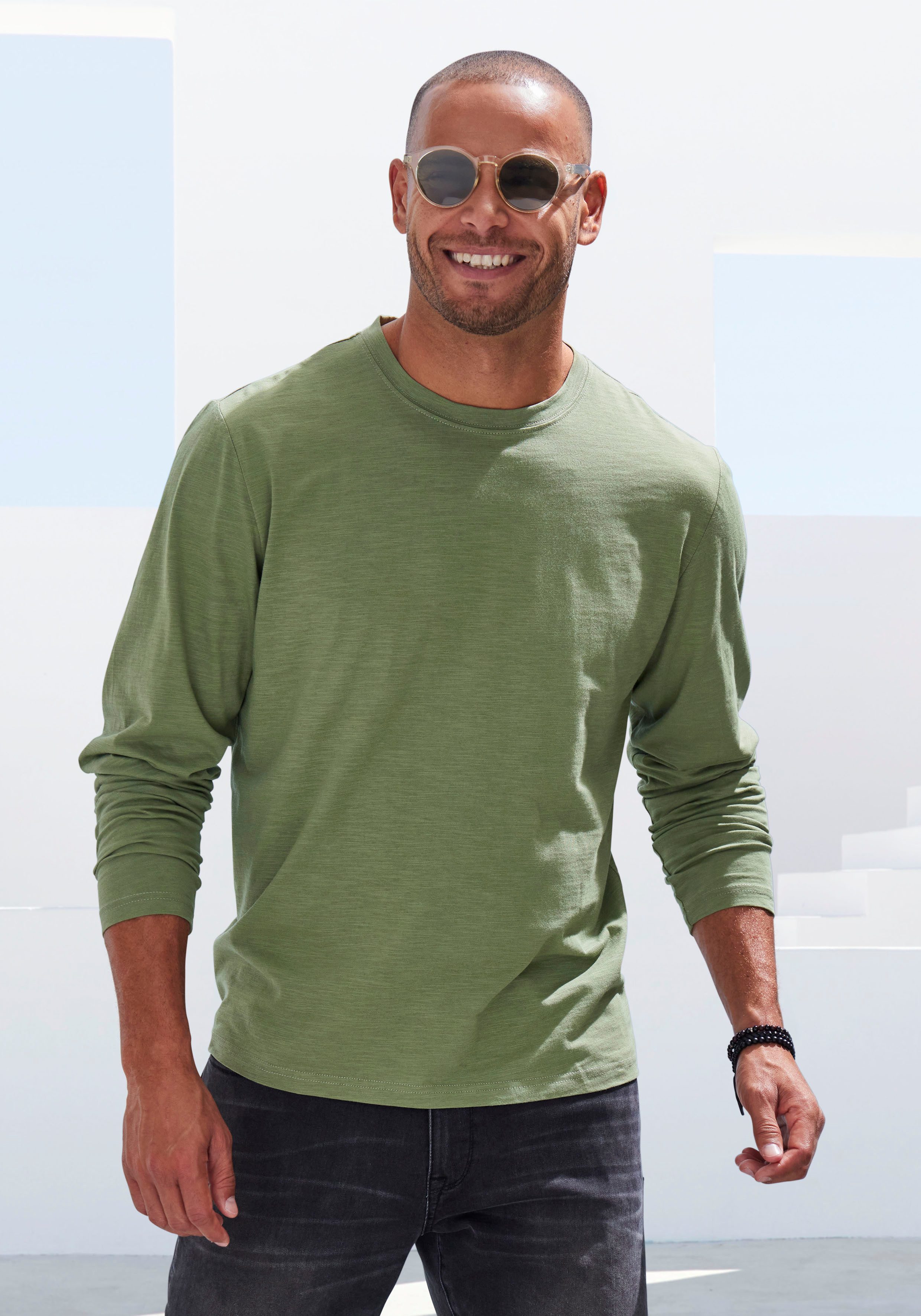 John Devin Langarmshirt mit Slub-Garn Struktur (2er-Pack) Longsleeve aus le günstig online kaufen