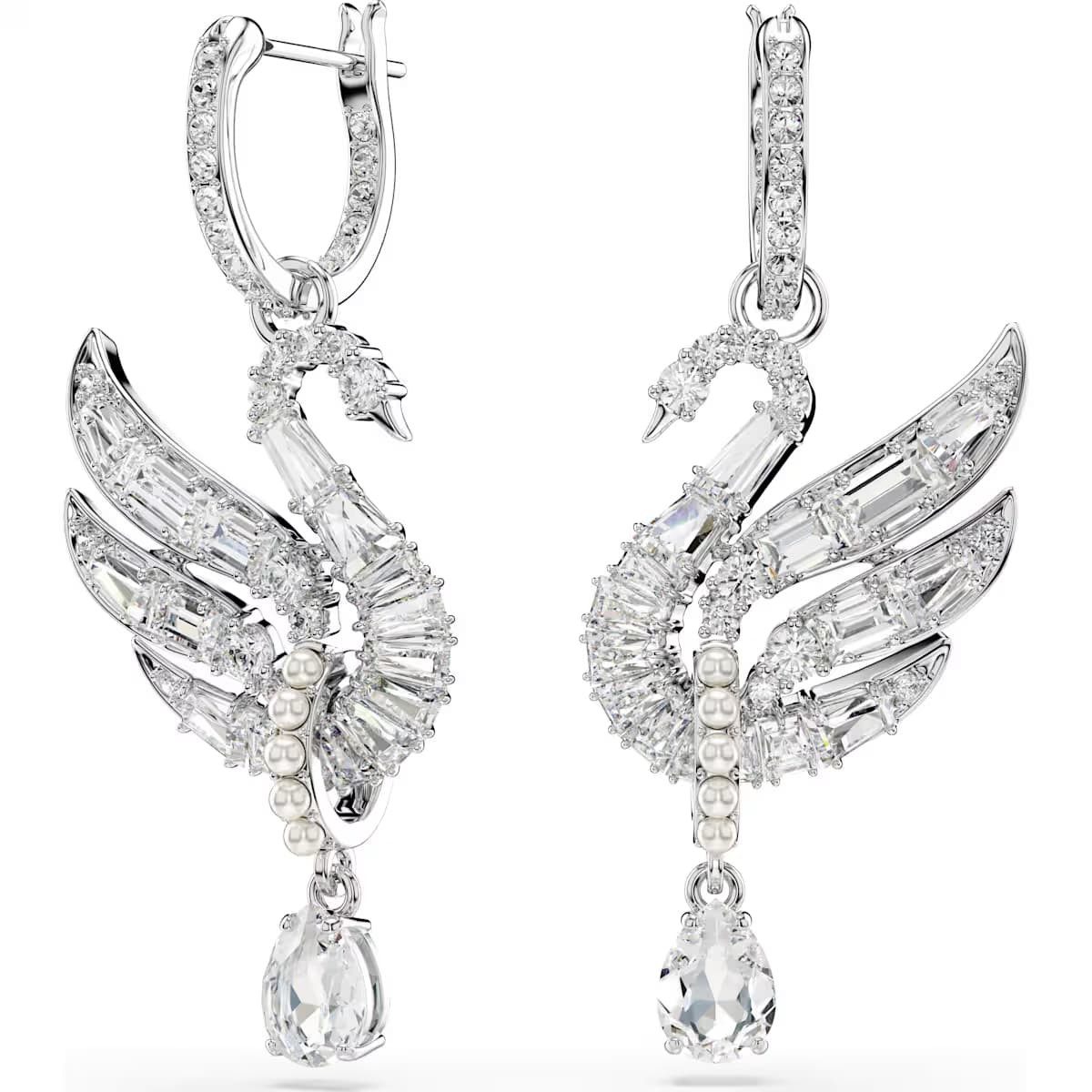 Paar Ohrhänger Swarovski Swan Vienna Ohrringe 5723388 Rhodiniert Schwan Weiß
