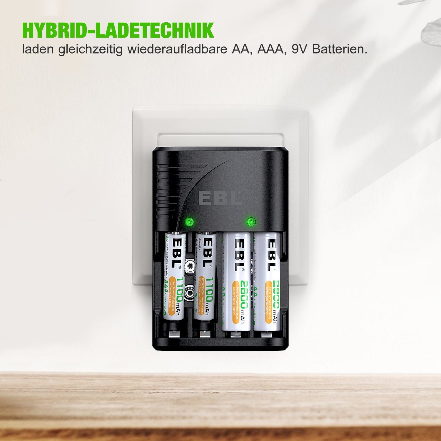 - V) 9 Akku Batterie-Ladegerät C Volt Block Akku NiMH EBL Wiederaufladbare Batterien (1,2 1,2V AAA/AA/Baby