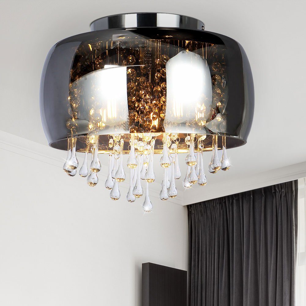Design LED Pendel Decken Lampe Wohn-Ess-Zimmer Strahler Hänge Glas Lampe Chrom 