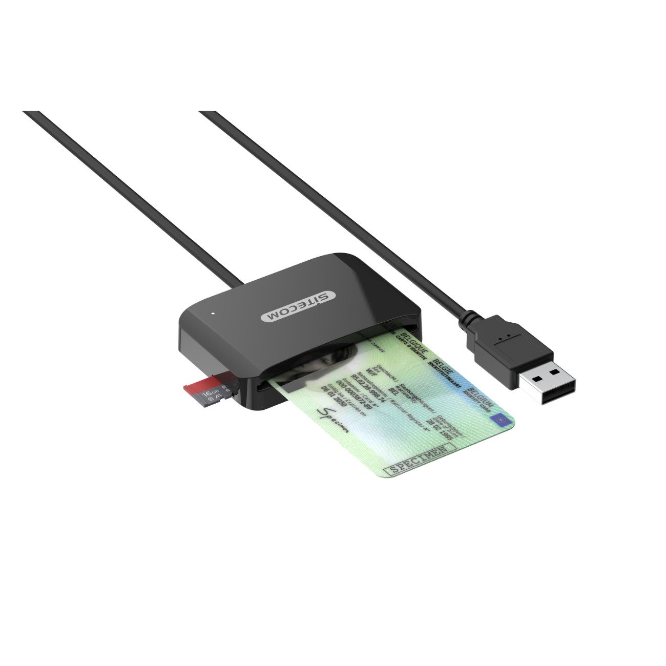 Sitecom Personalausweisleser MD-1001, USB-Ausweisleser mit eID-Unterstützung und MicroSD-Kartensteckplatz