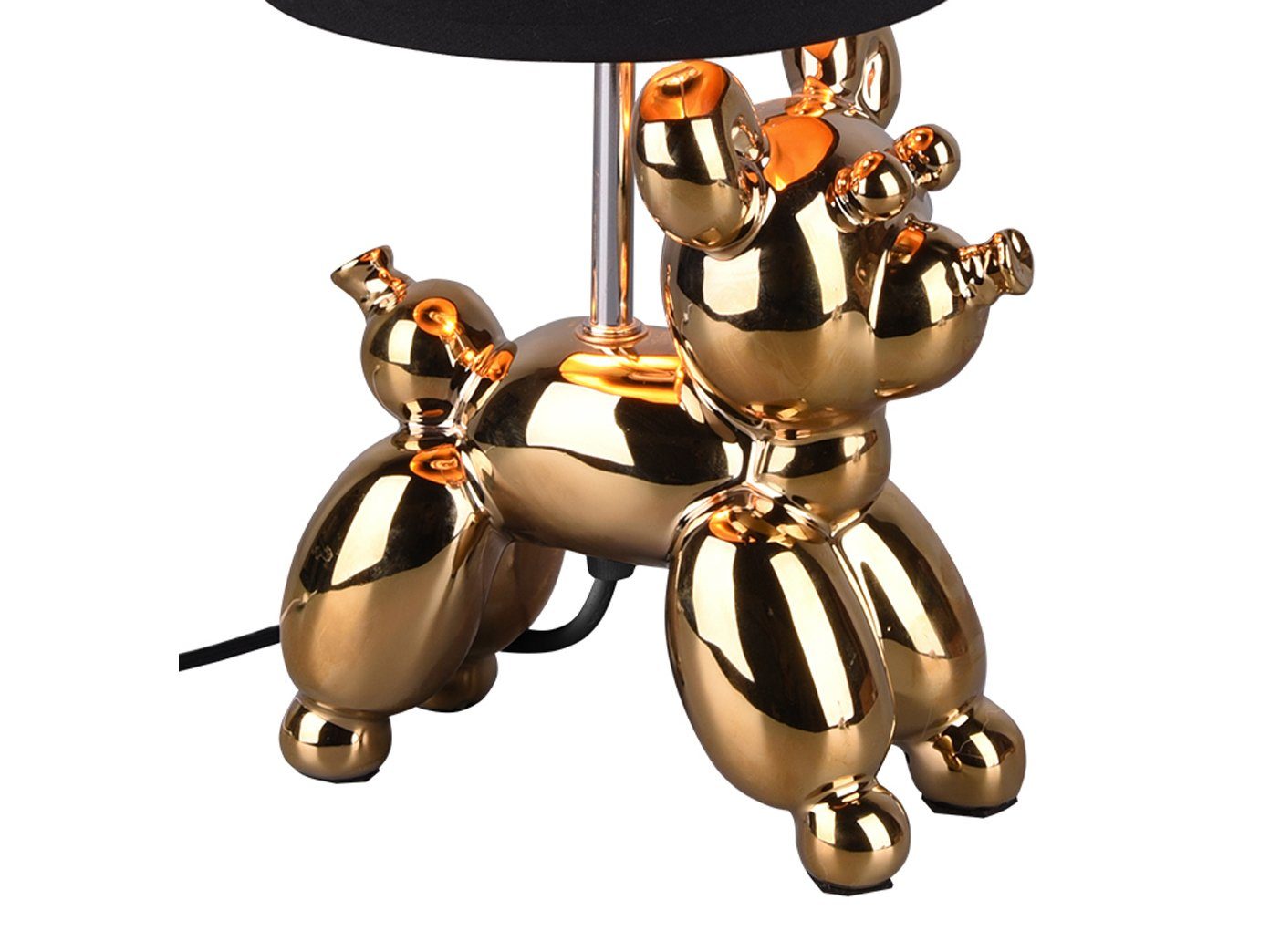 meineWunschleuchte LED Tischleuchte, 33cm ausgefallene H Schwarz Gold, Hundelampe wechselbar, Warmweiß, Fensterlampe LED