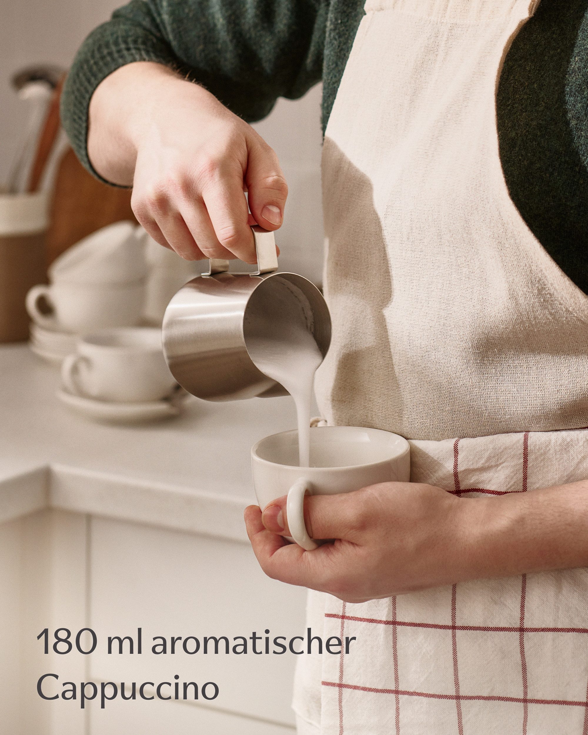 Cosumy Cappuccinotasse Cappuccino Tassen Set 6er mit Untertassen – Kaffeetassen Keramik 180ml, 6-tlg., Keramik, Mit Untertassen - Hält Lange warm - Spülmaschinenfest - 180ml