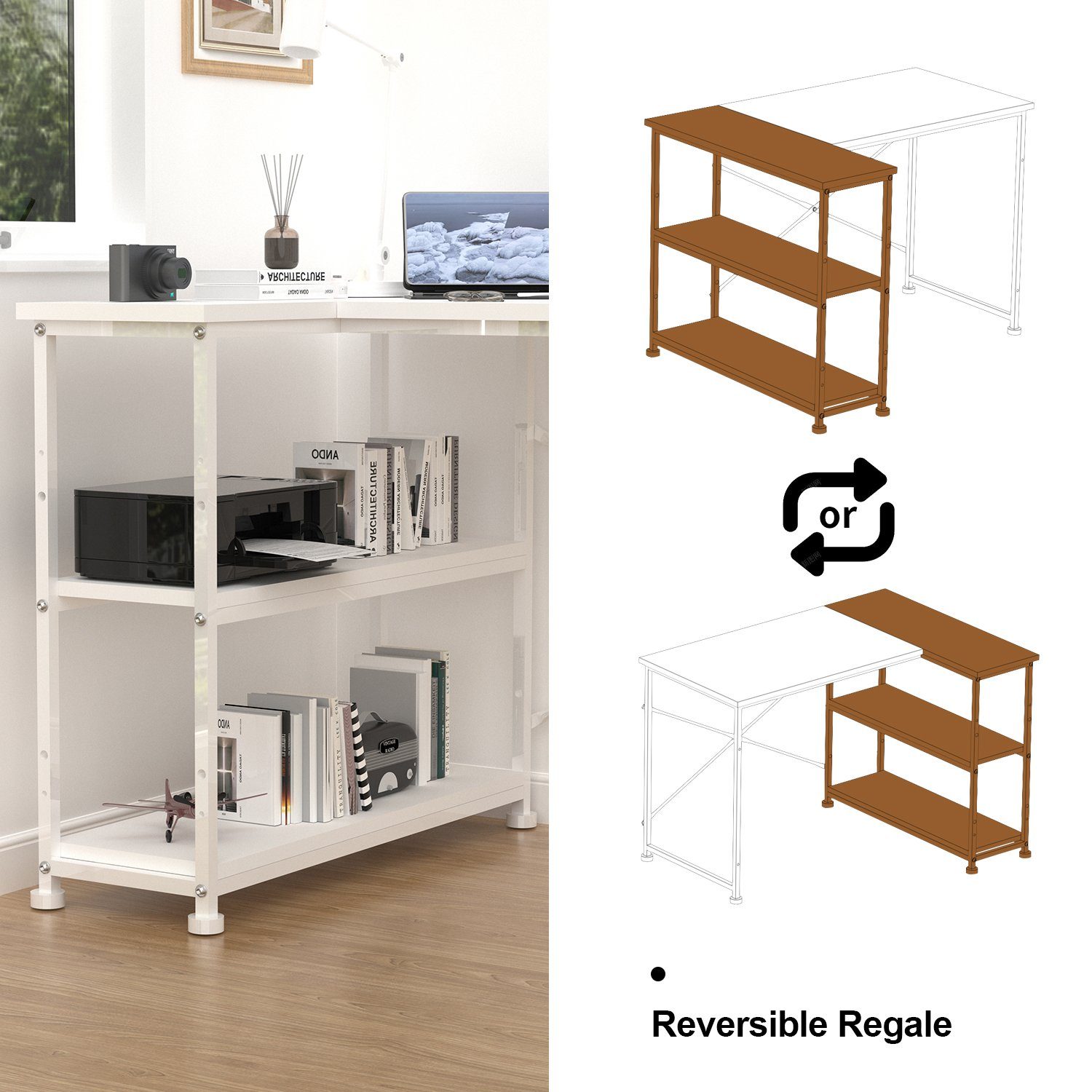 HOMALL Eckschreibtisch 110/140L Form mit Ablagefächern, günstig online kaufen