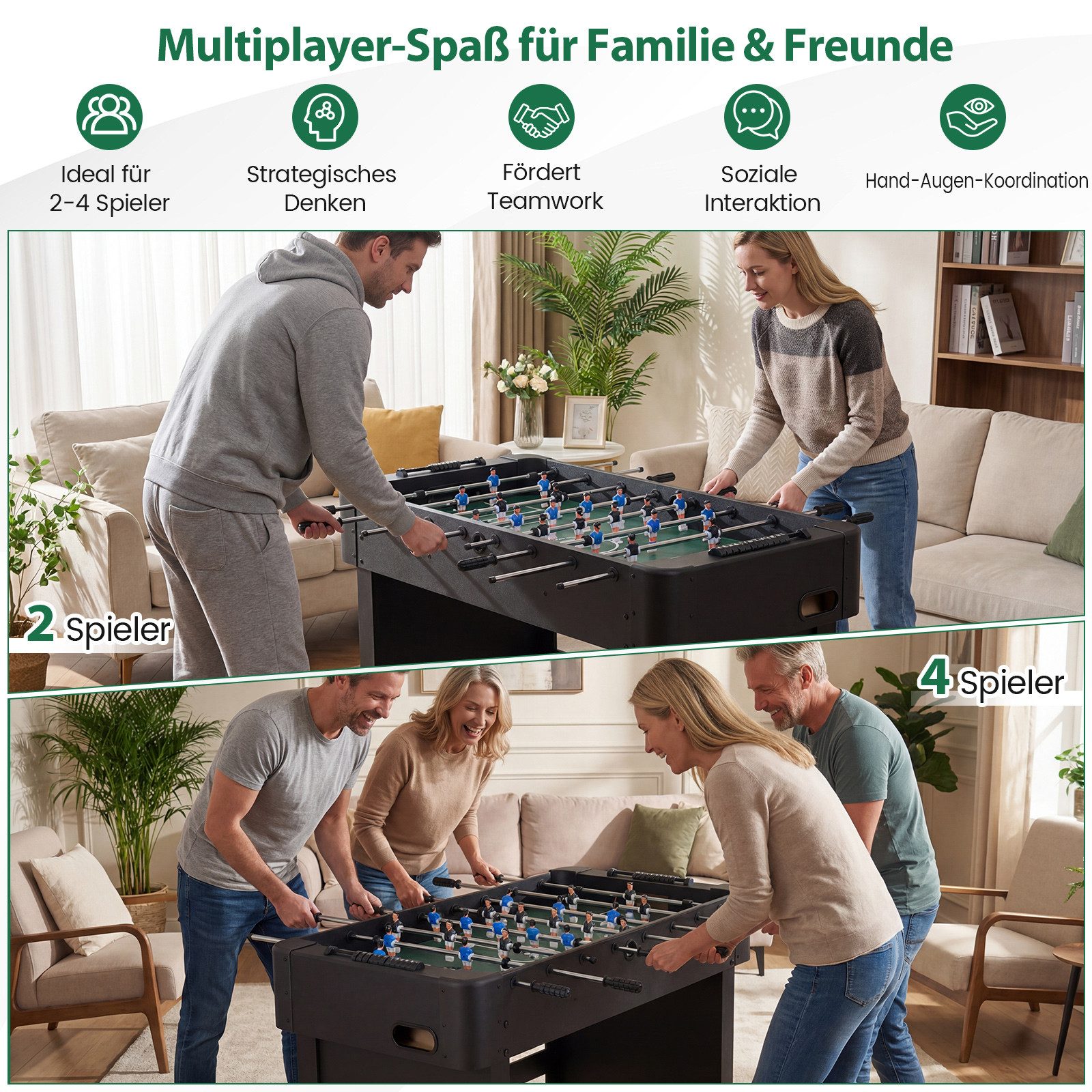 COSTWAY Kickertisch, 119cm Fußballtisch-Set für Kinder & Erwachsene