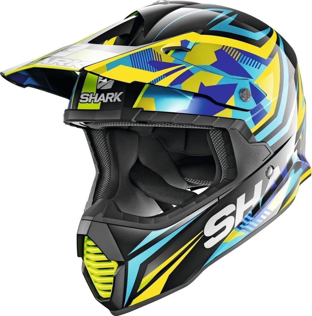 SHARK HELMETS Motorradhelm Shark Crosshelm Varial Replica Tixier KBY, Schwarz Blau Gelb, Gr. M, Replica Tixier
