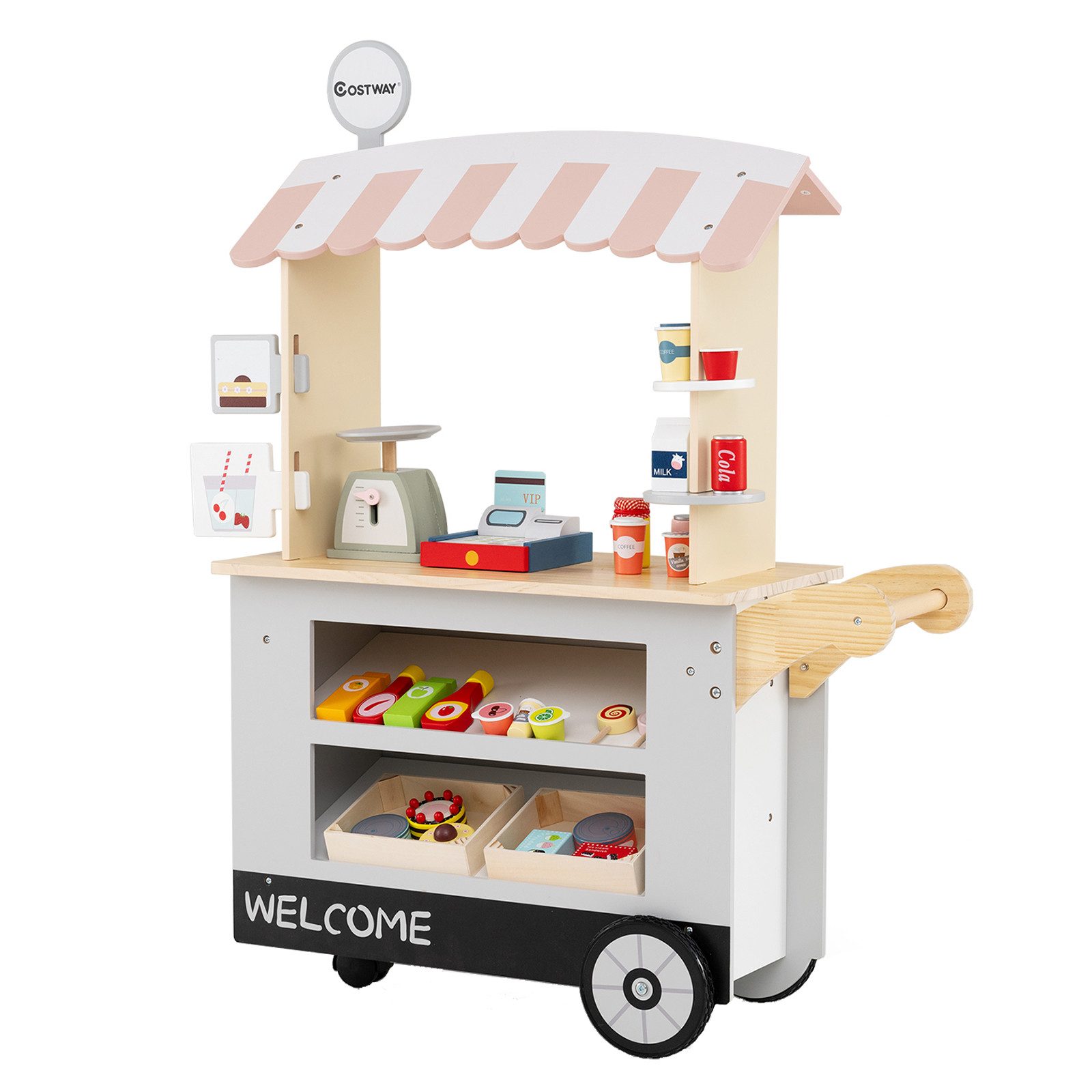 COSTWAY Kaufladen, mit 30 Teile Zubehör, aus Holz