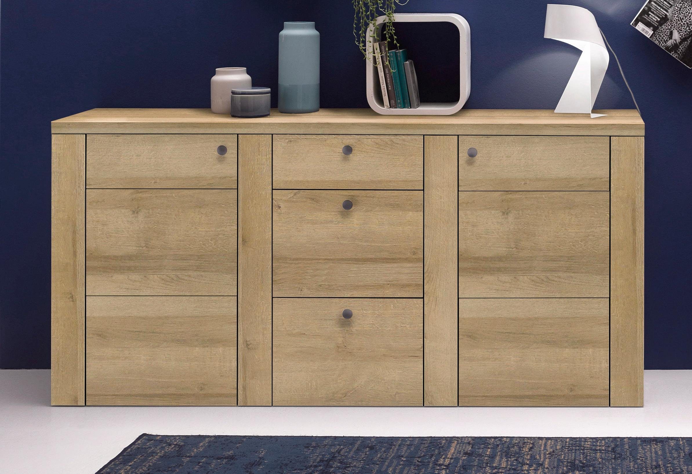 OTTO home Sideboard Larona, zeitlose Kommode mit 2 Türen, 3 Schubkästen, Türkommode, Höhe 84 cm, viel Stauraum, Anrichte mit dekorativer Rahmenoptik