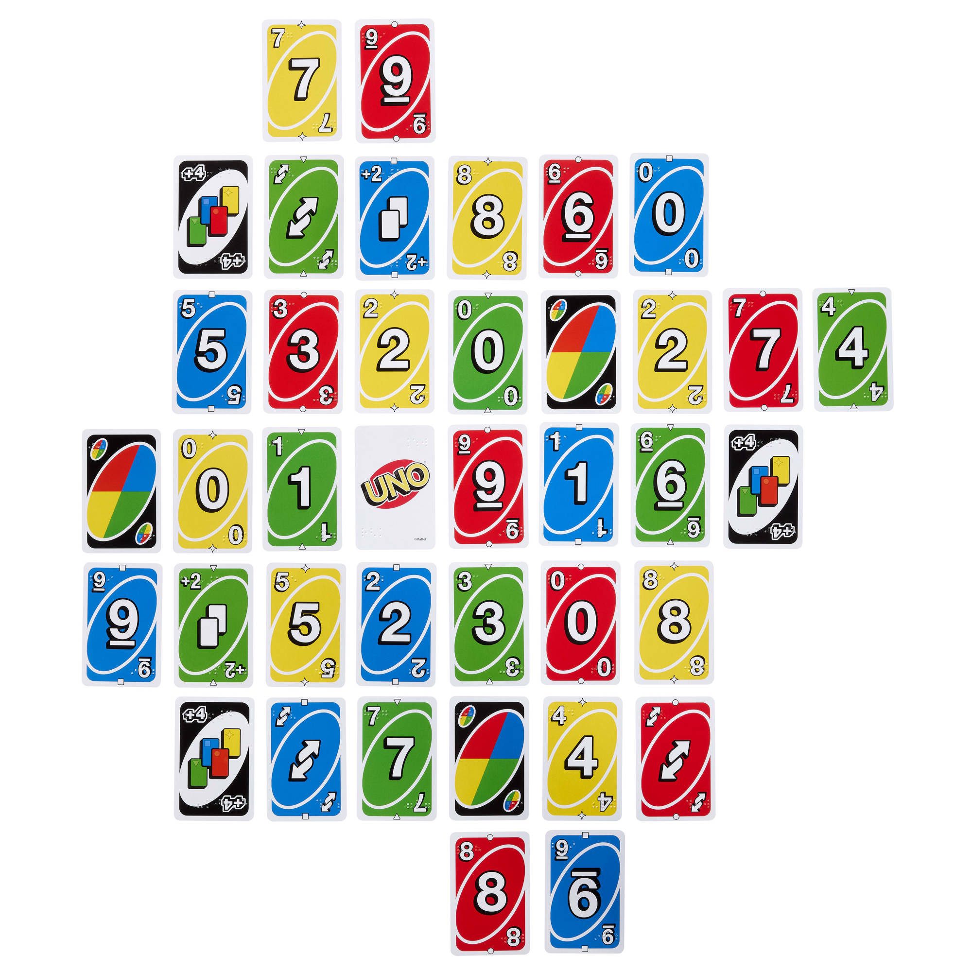 Mattel games Spiel UNO Braille, Kartenspiel, für Blinde und Menschen mit Sehbehinderung