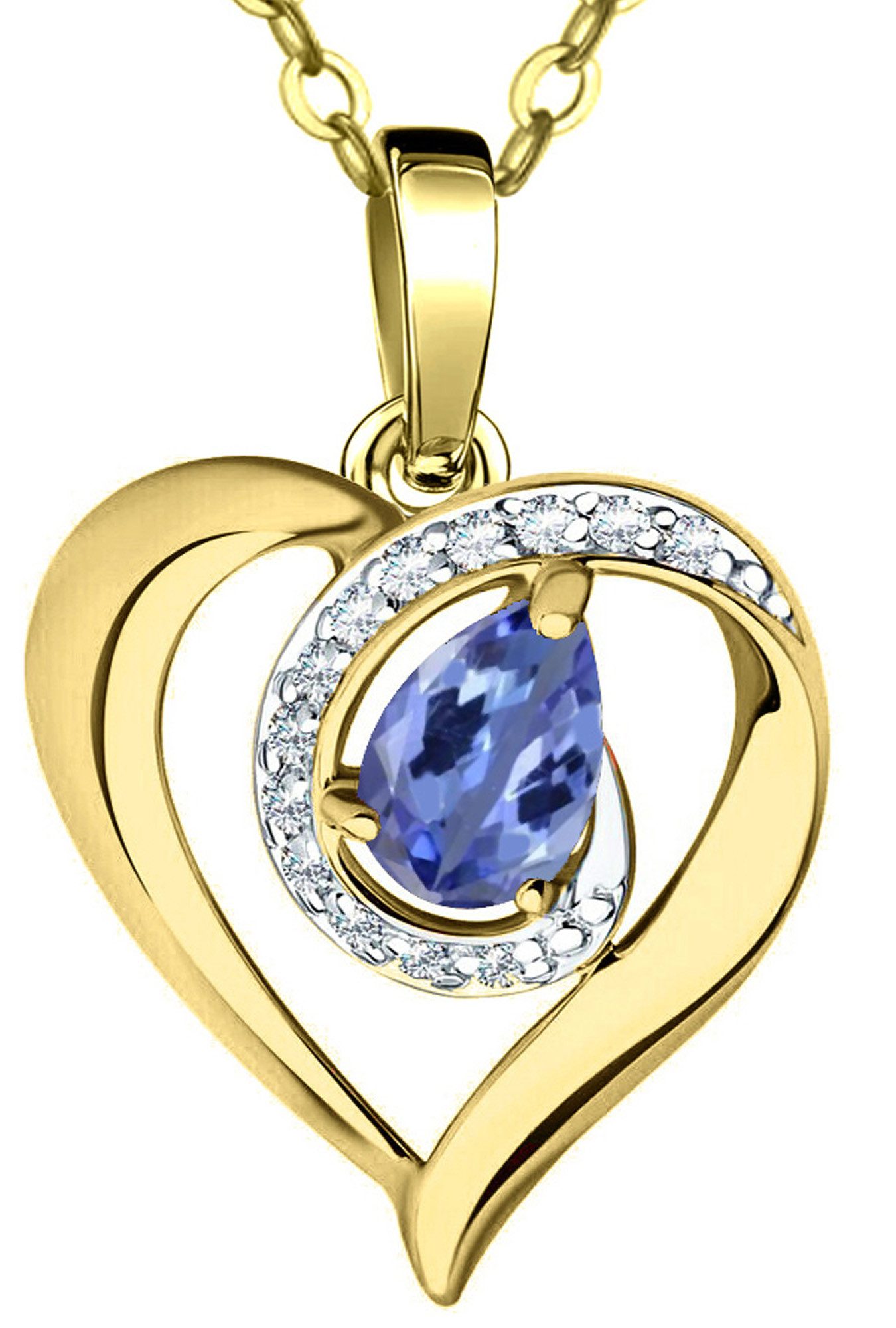 Limana Herzkette echter Tansanit Silber 925 gold Herz Kette Anhänger vergoldet (Weihnachtsgeschenk Liebesbeweis, mit Geschenkdose und Tasche Edelstein Weihnachten Muttertag Geburtstag), Liebesgeschenk Liebe Geschenk für Sie Frauen Damen Freundin Mutter