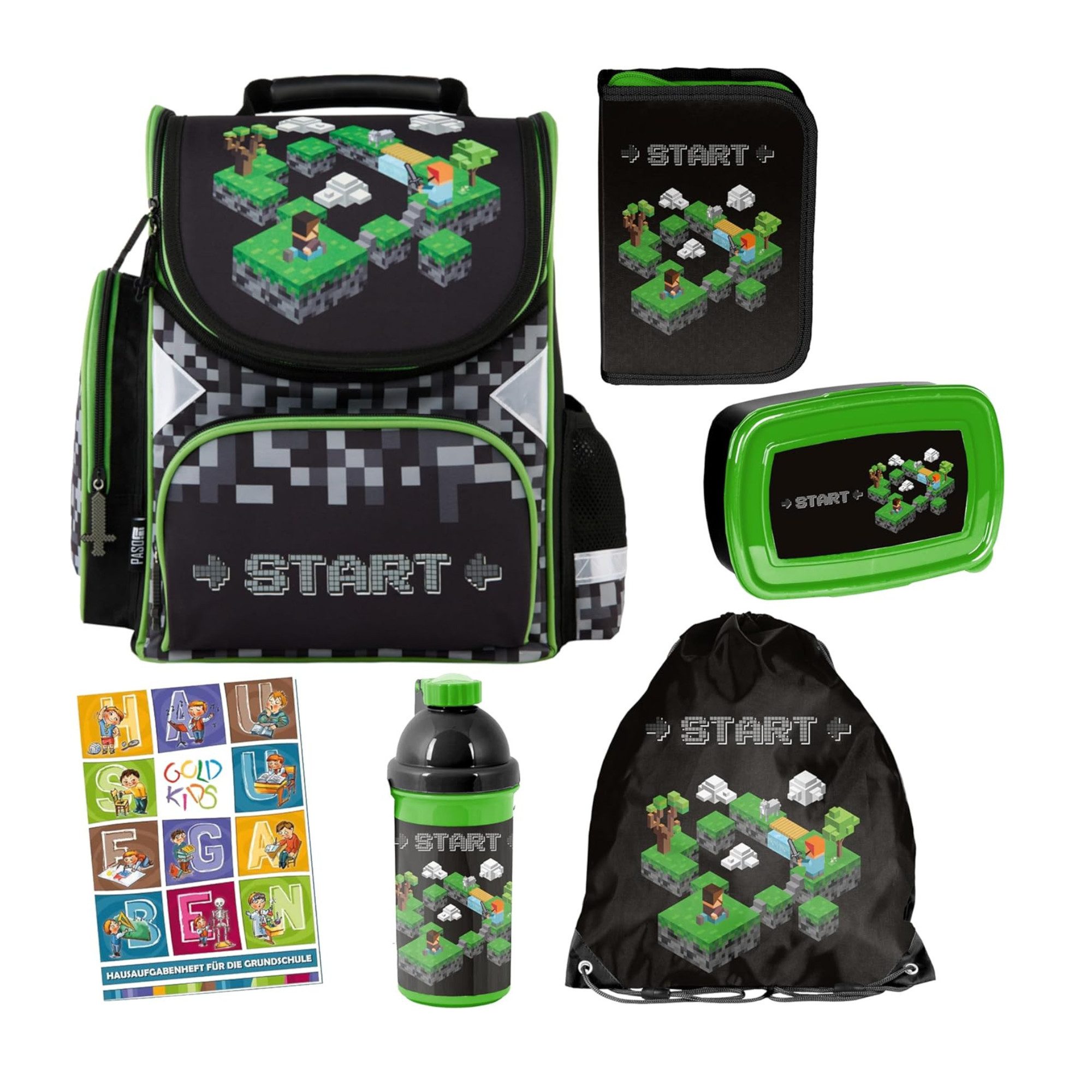 GOLDKIDS Schulranzen für Jungen und Mädchen - Schul-Rucksack (für Kinder mit Federmäppchen, 1-tlg., - Schuhbeutel, Brotdose), Trinkflasche und Hausaufgabenheft - 1-3 Klasse