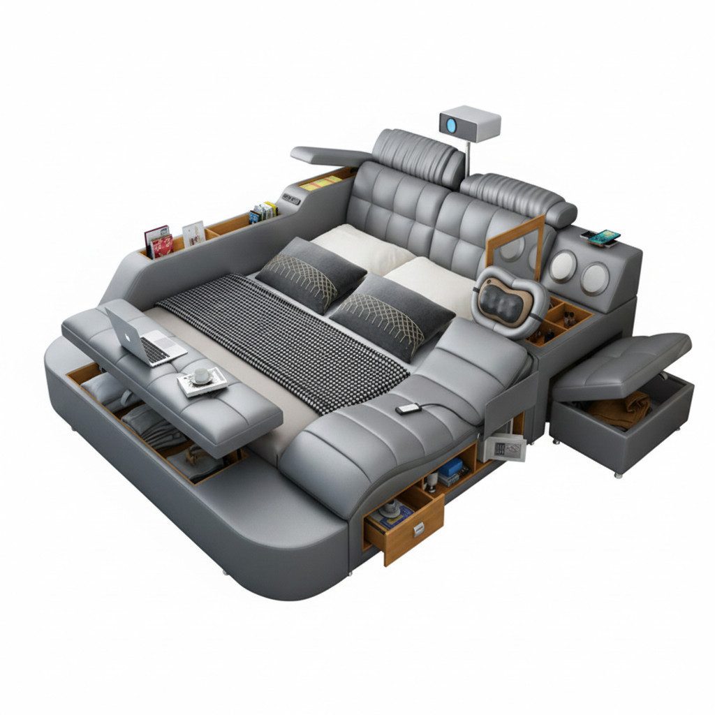 JVmoebel Multimediabett Multifunktionales Bett Moderner Stil Schwarz Holzrahmen Weich Bequem (2-tlg)