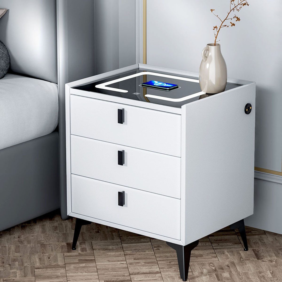 oyajia Nachttisch Nachttisch mit LED-Beleuchtung, mit 15W Kabelloses Laden, günstig online kaufen
